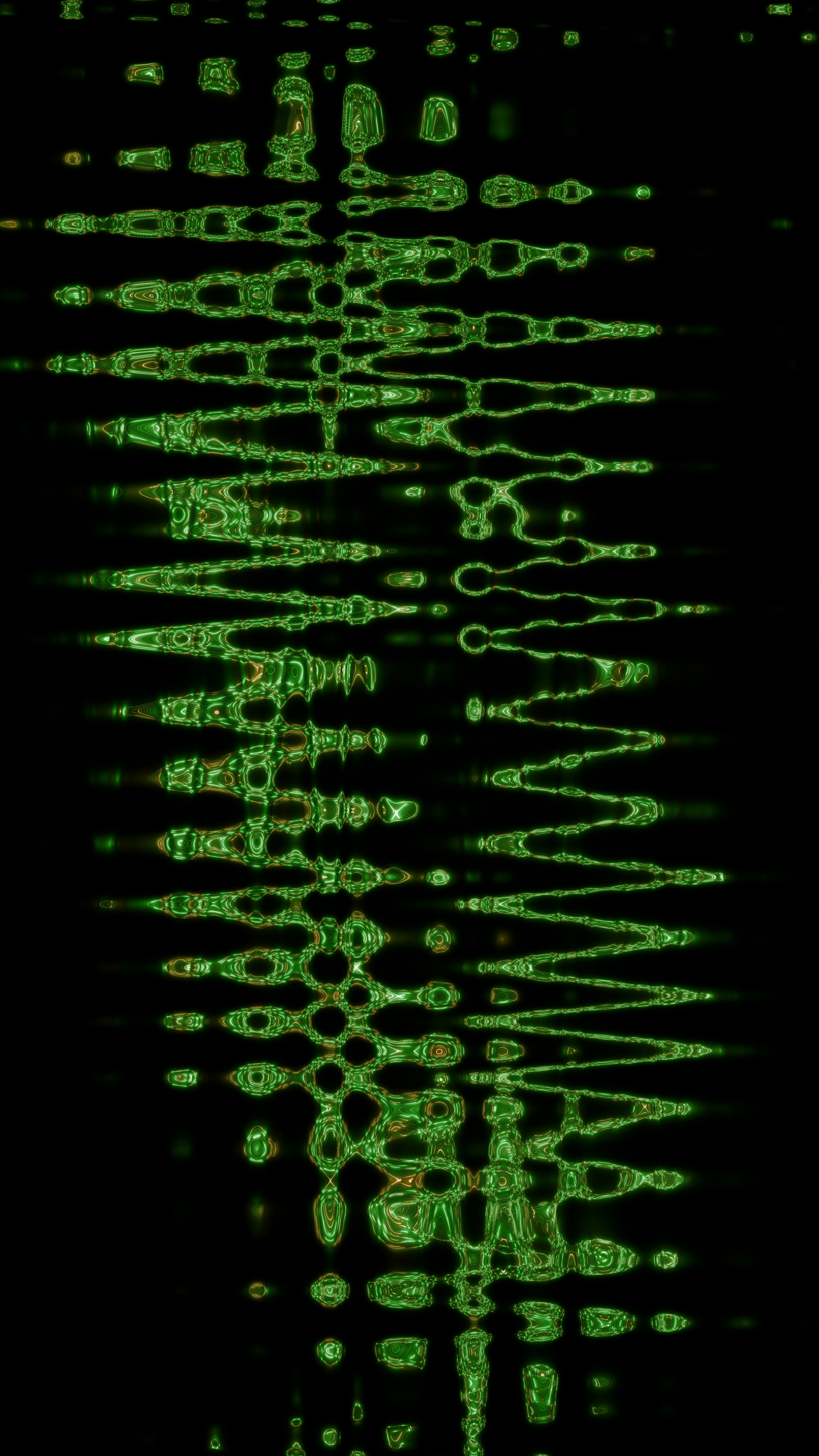 Abstract green wavy lines on black background