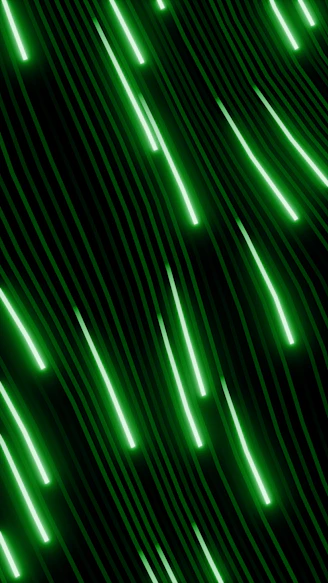 Abstract green lines flowing on a dark background