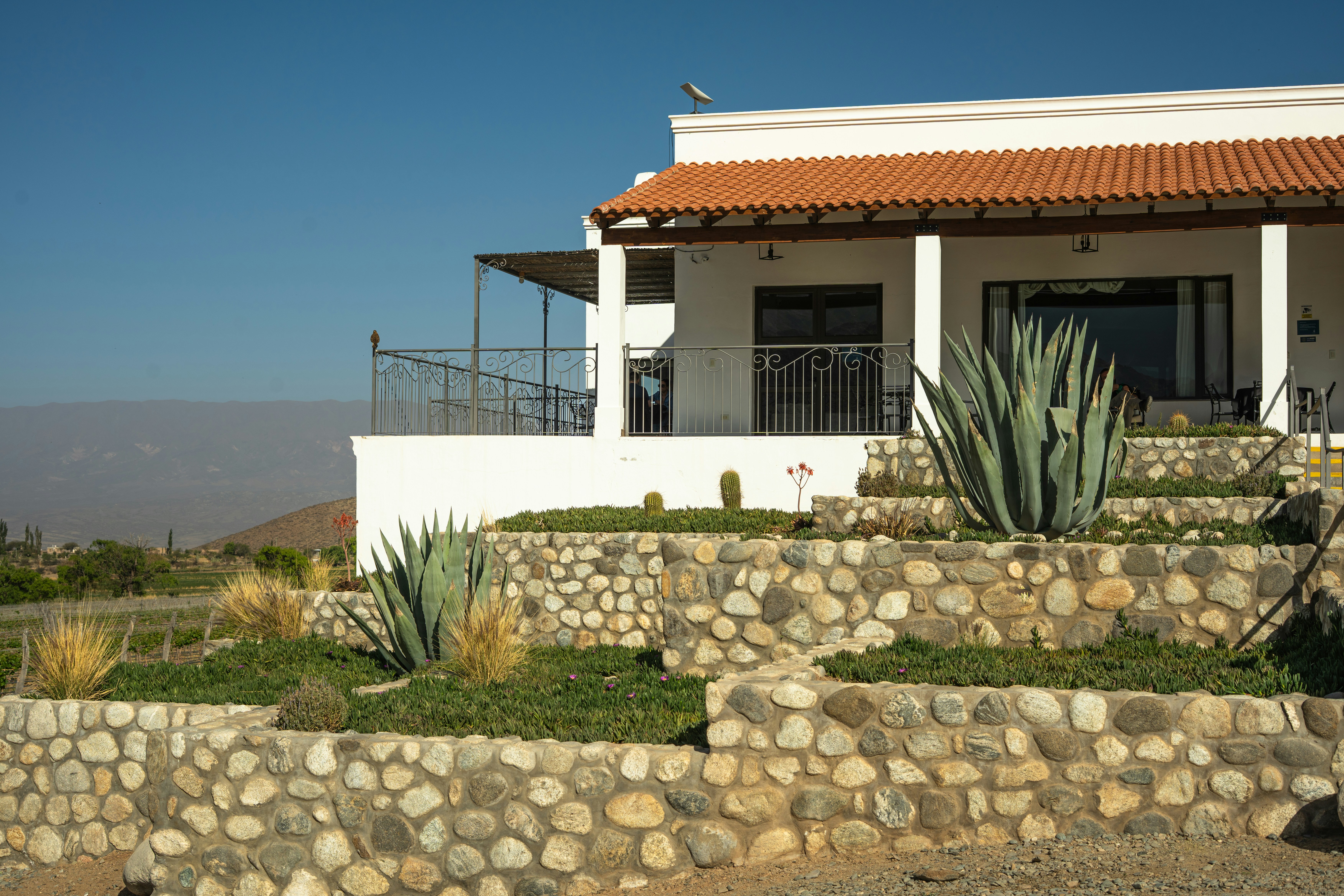 Garden sprinkler system watering a green lawn at golden hour
