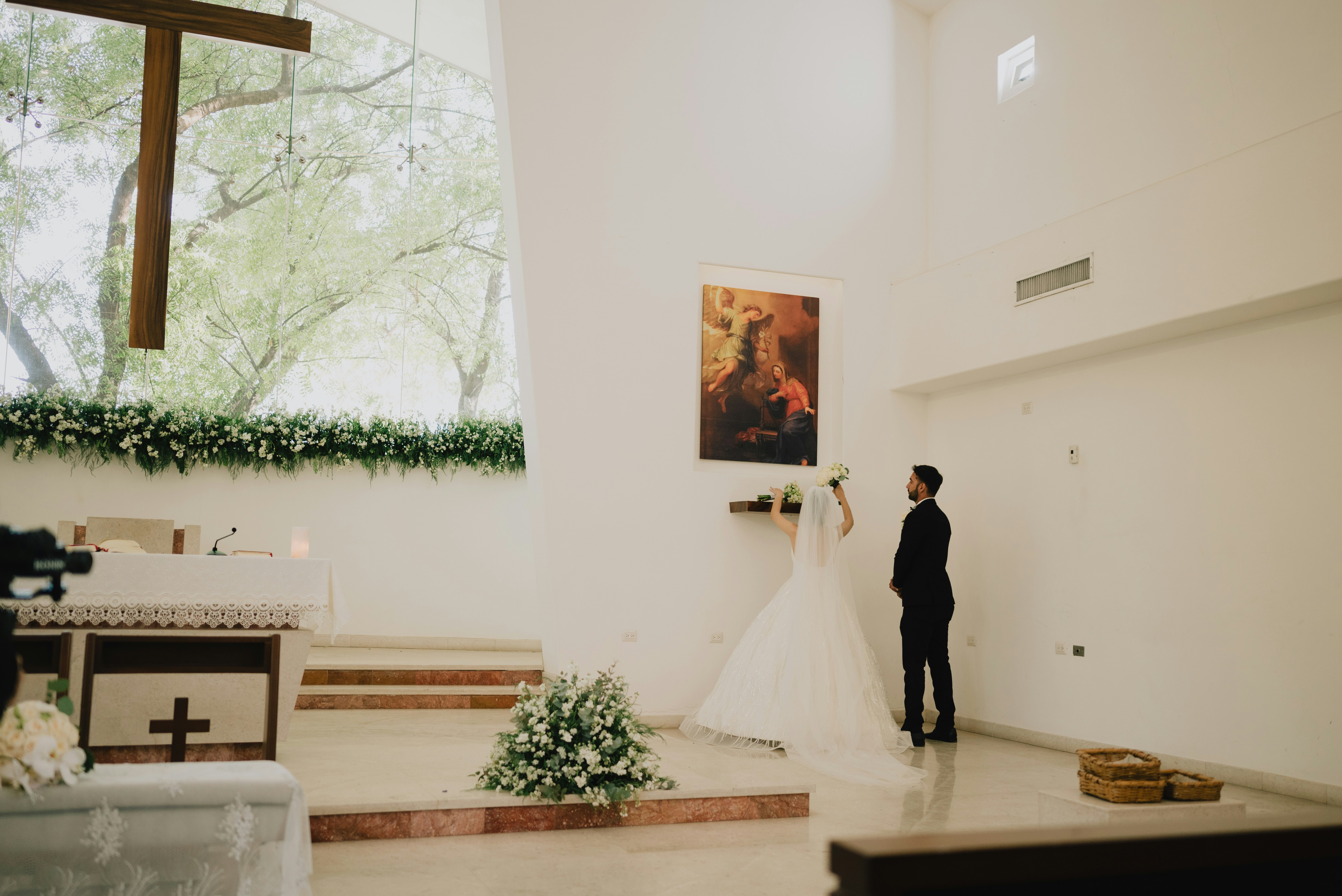 Bride and groom in a church