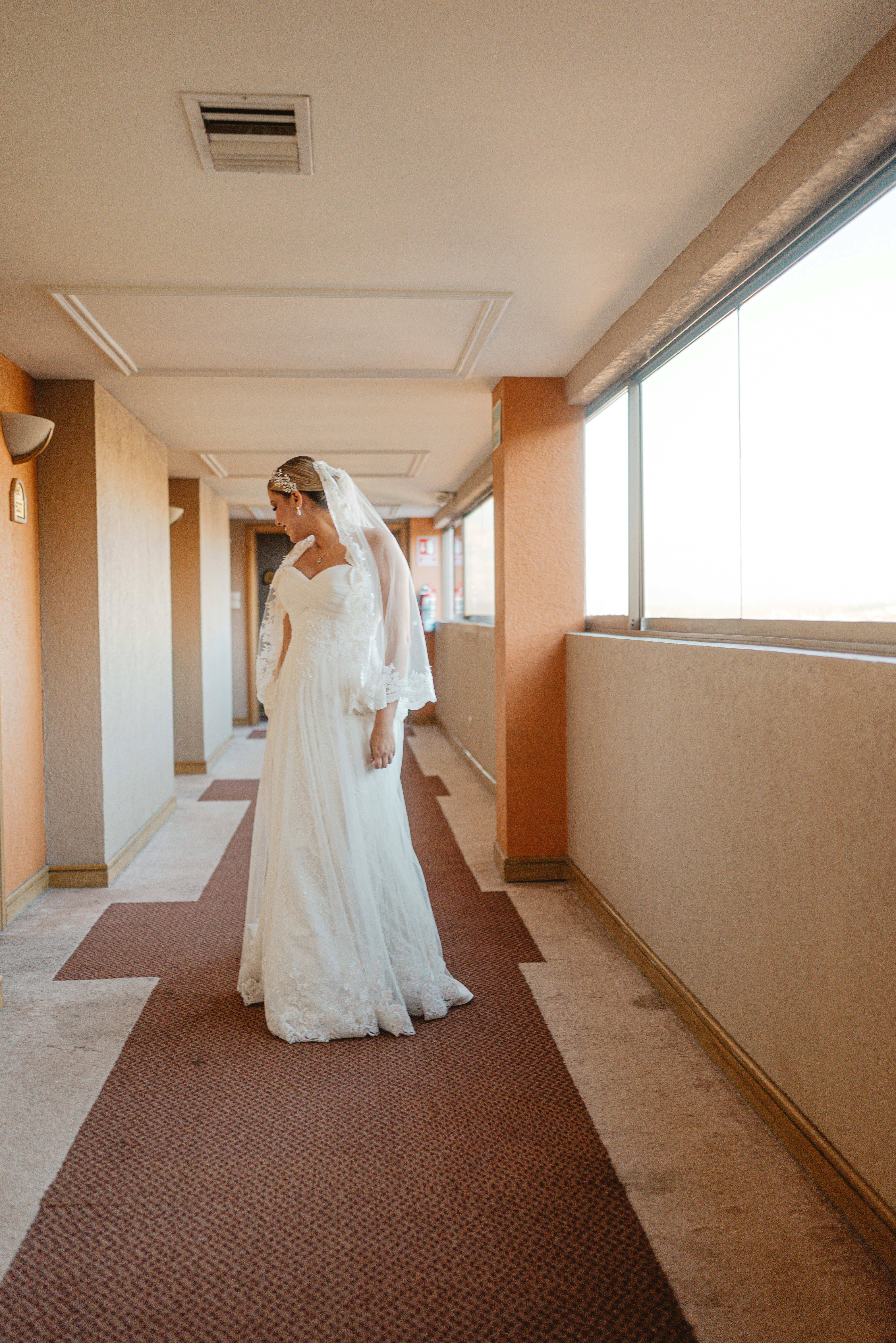 Bride in a white wedding dress and veil