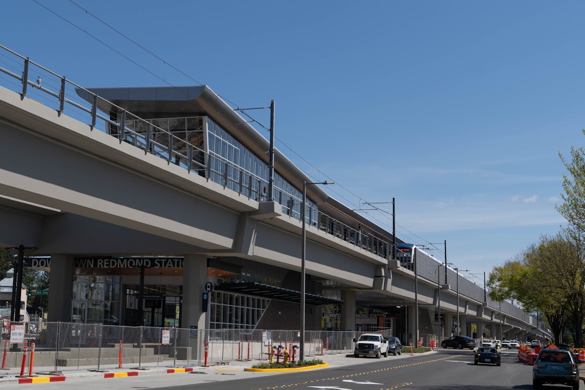 Modern elevated train station with platforms