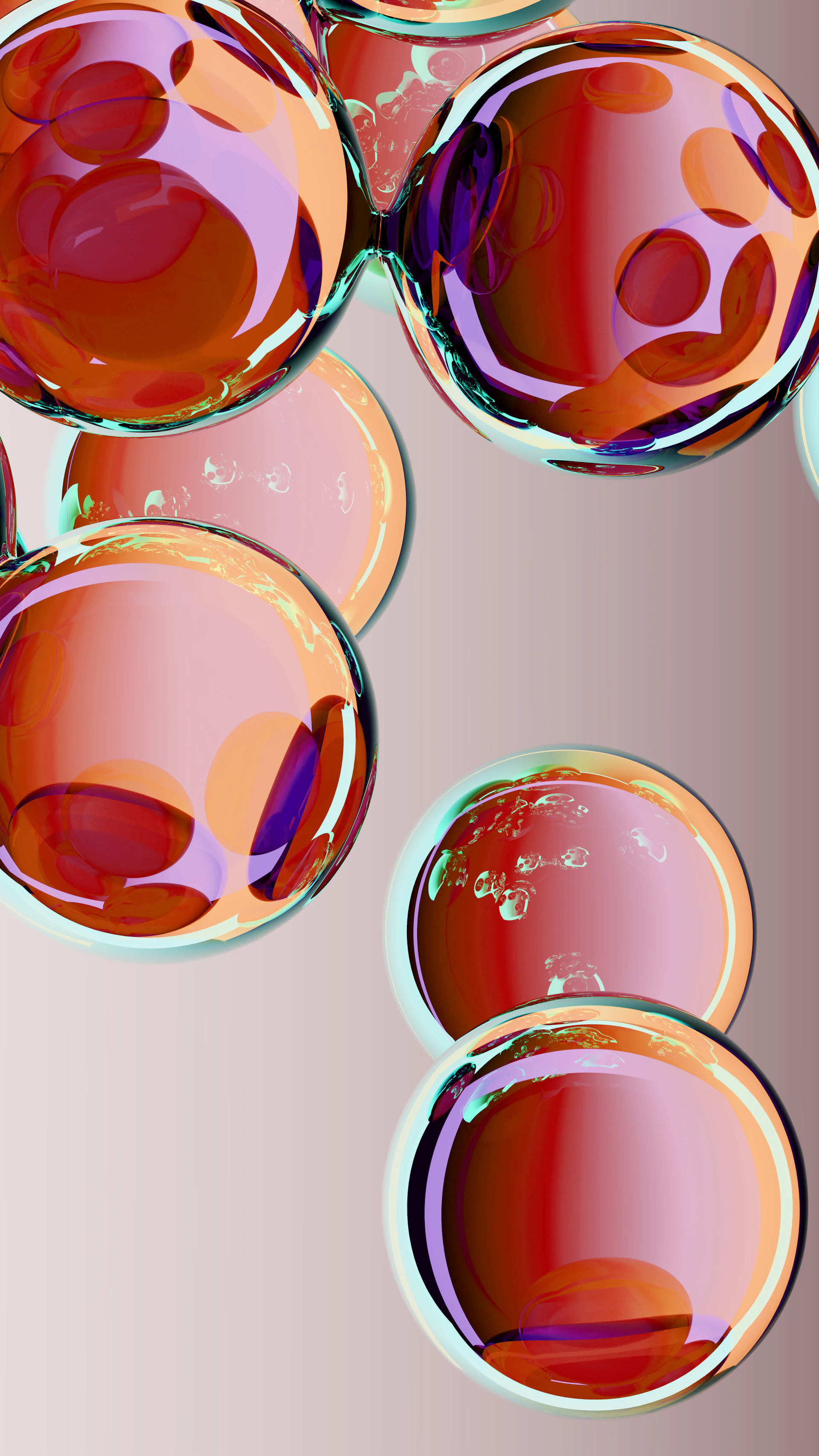 Abstract colorful spheres with reflections on a gradient background