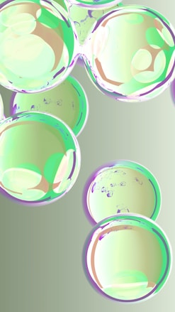 Abstract iridescent bubbles with pastel colors on gray background