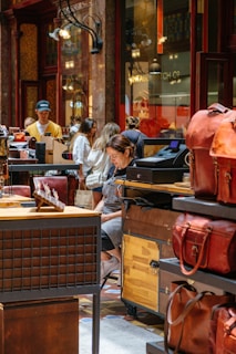 People shopping in a leather goods store