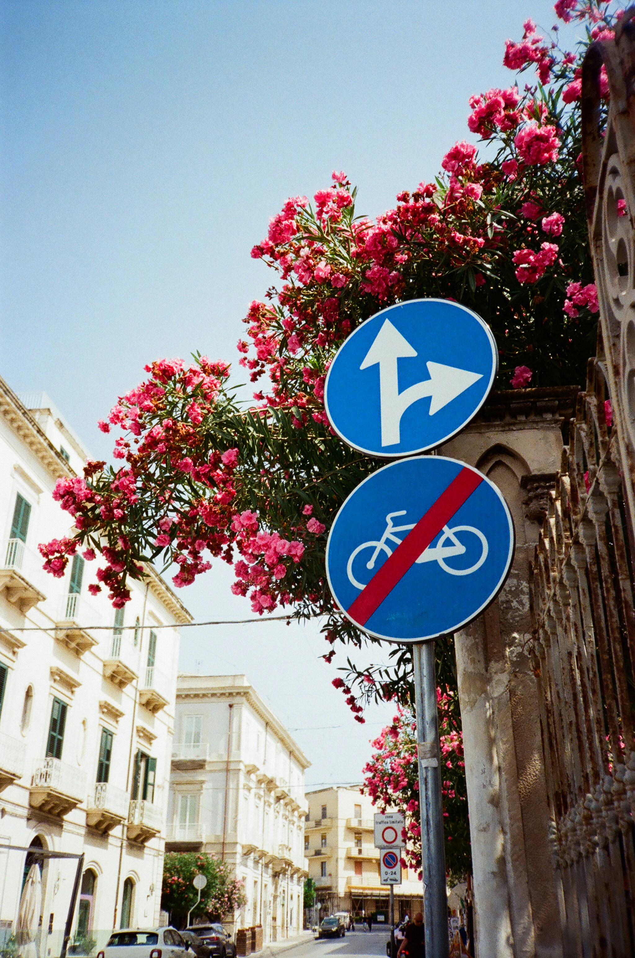 European road with e-scooter and traffic signs