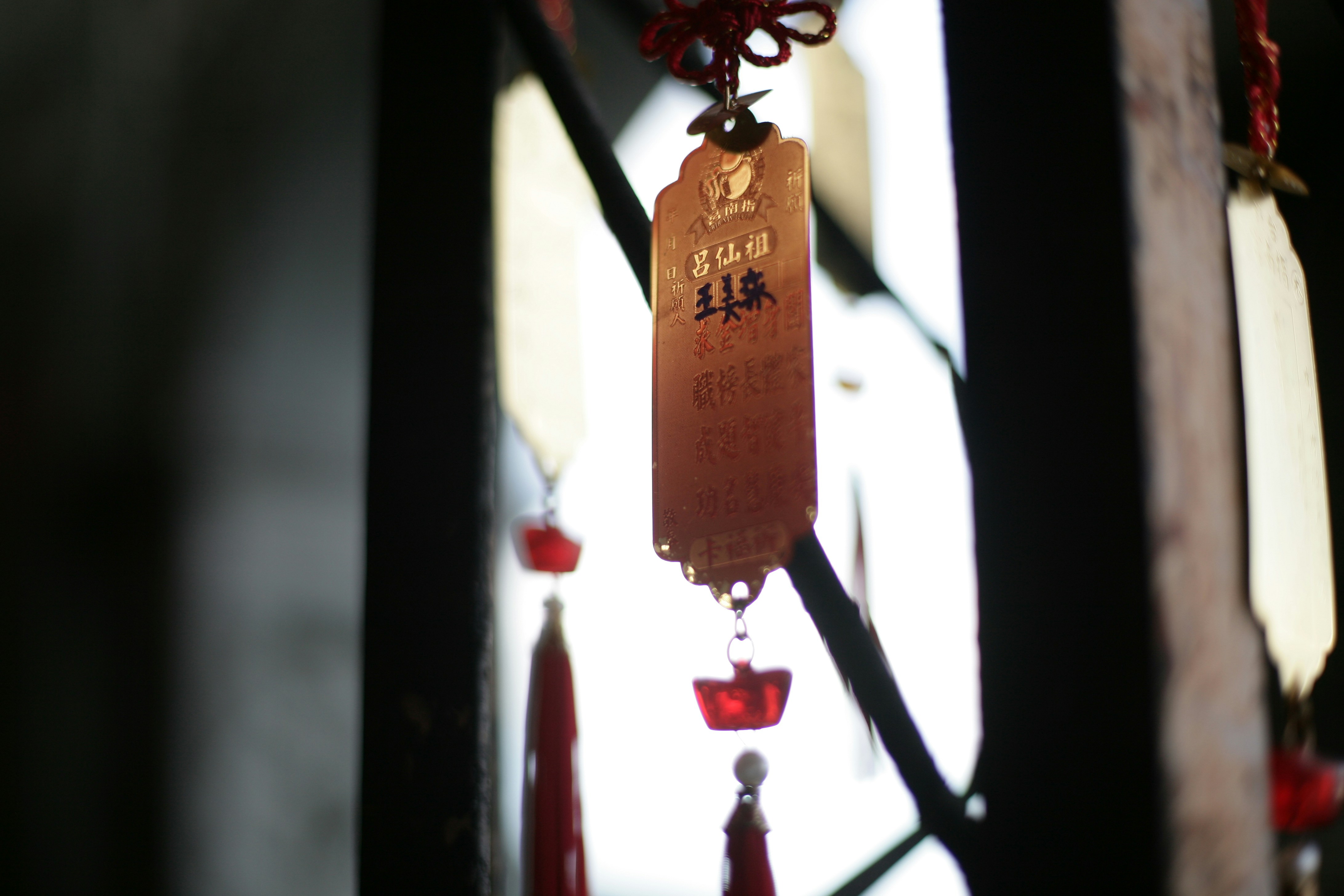 Ornate chinese amulet with tassels hanging