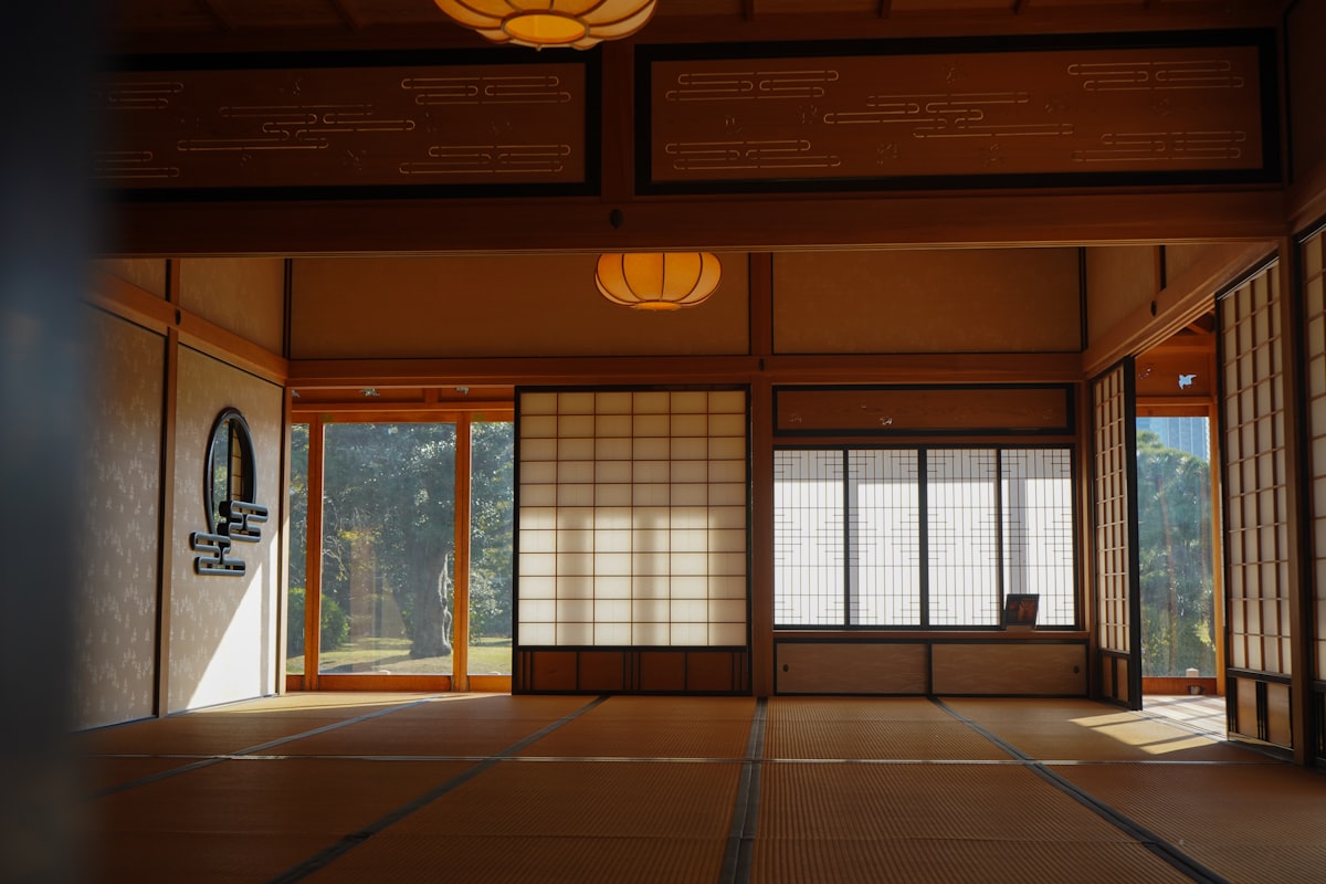 Traditional Japanese room with shoji screens and tatami mats