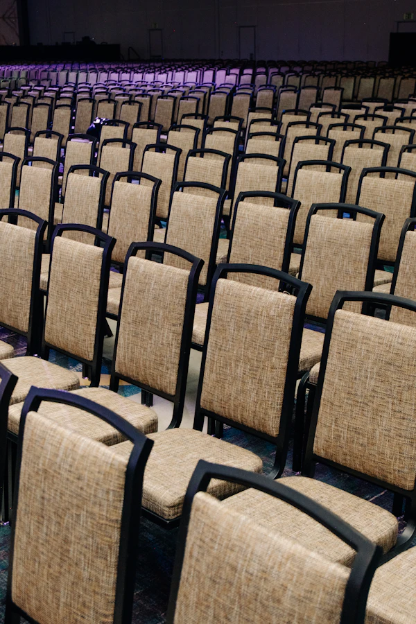 Atlanta convention center - Rows of empty chairs in a large hall.