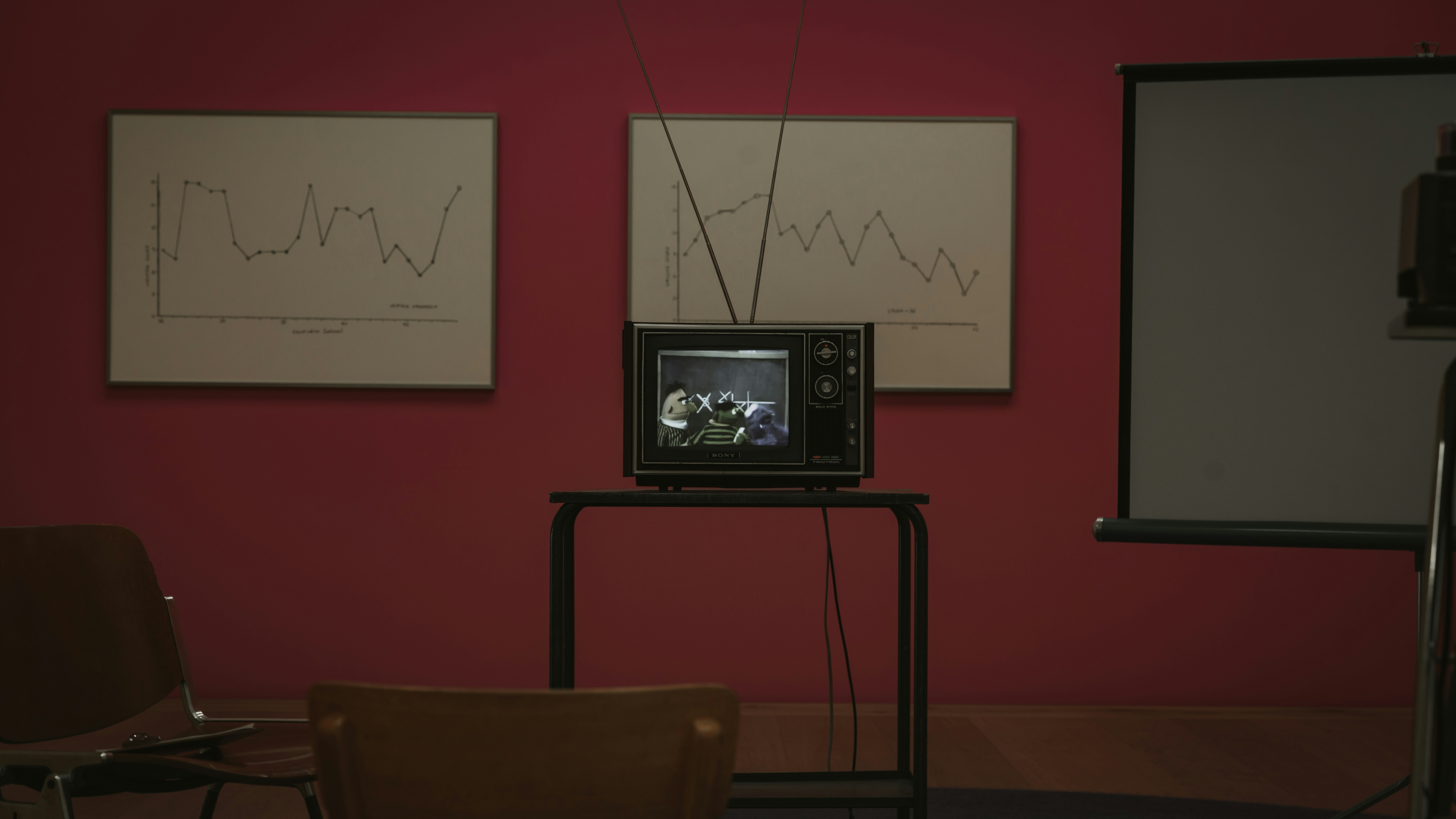 Vintage television displaying a colorful scene