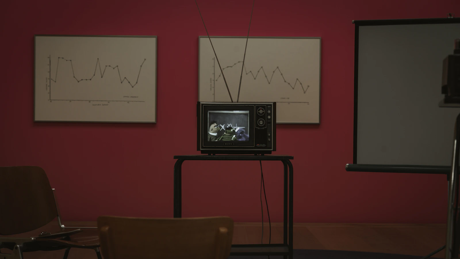 Vintage television displaying a colorful scene