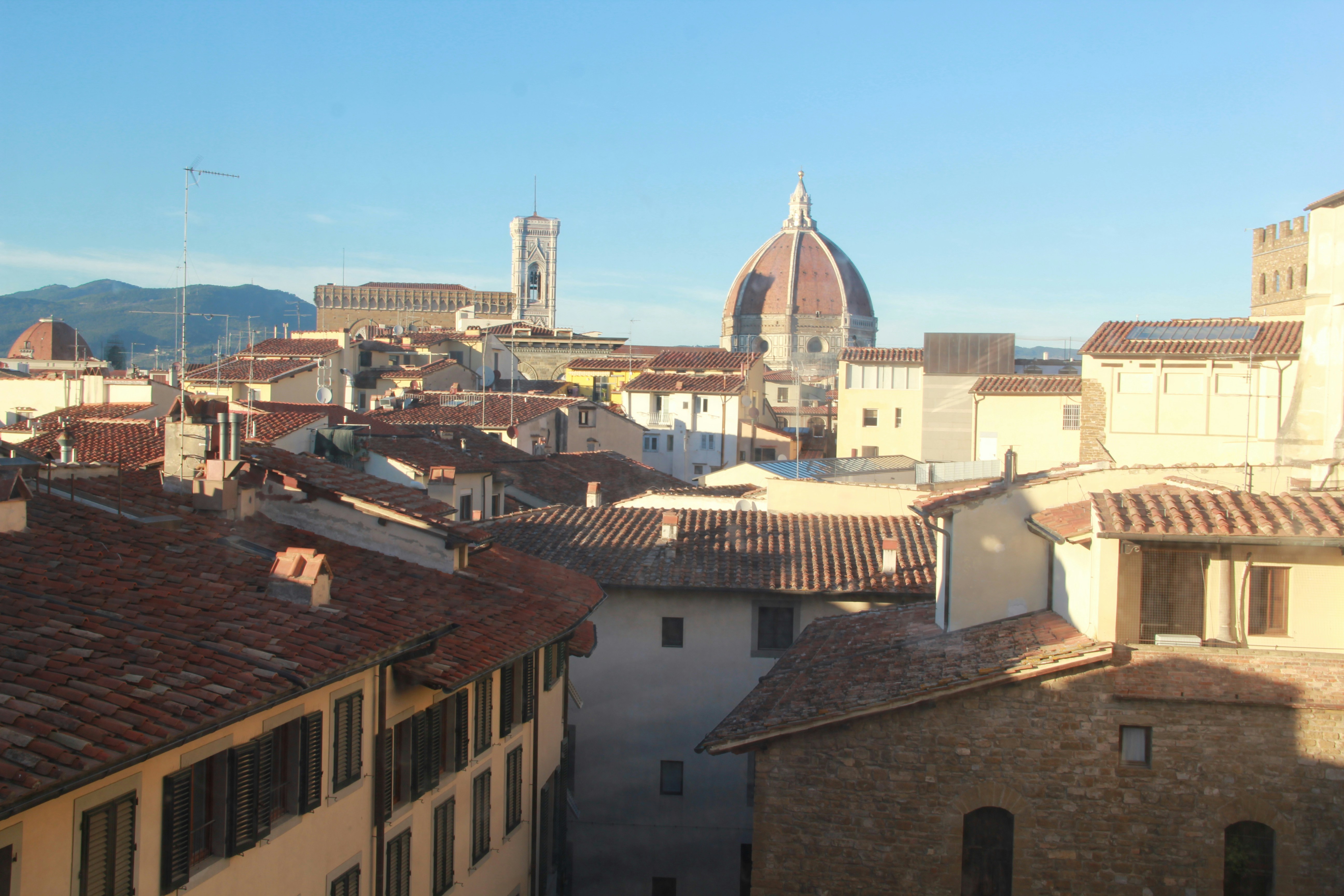 Photographed on October 3, 2018.The Italian architecture seen through the Windows of the Uffizi Gallery