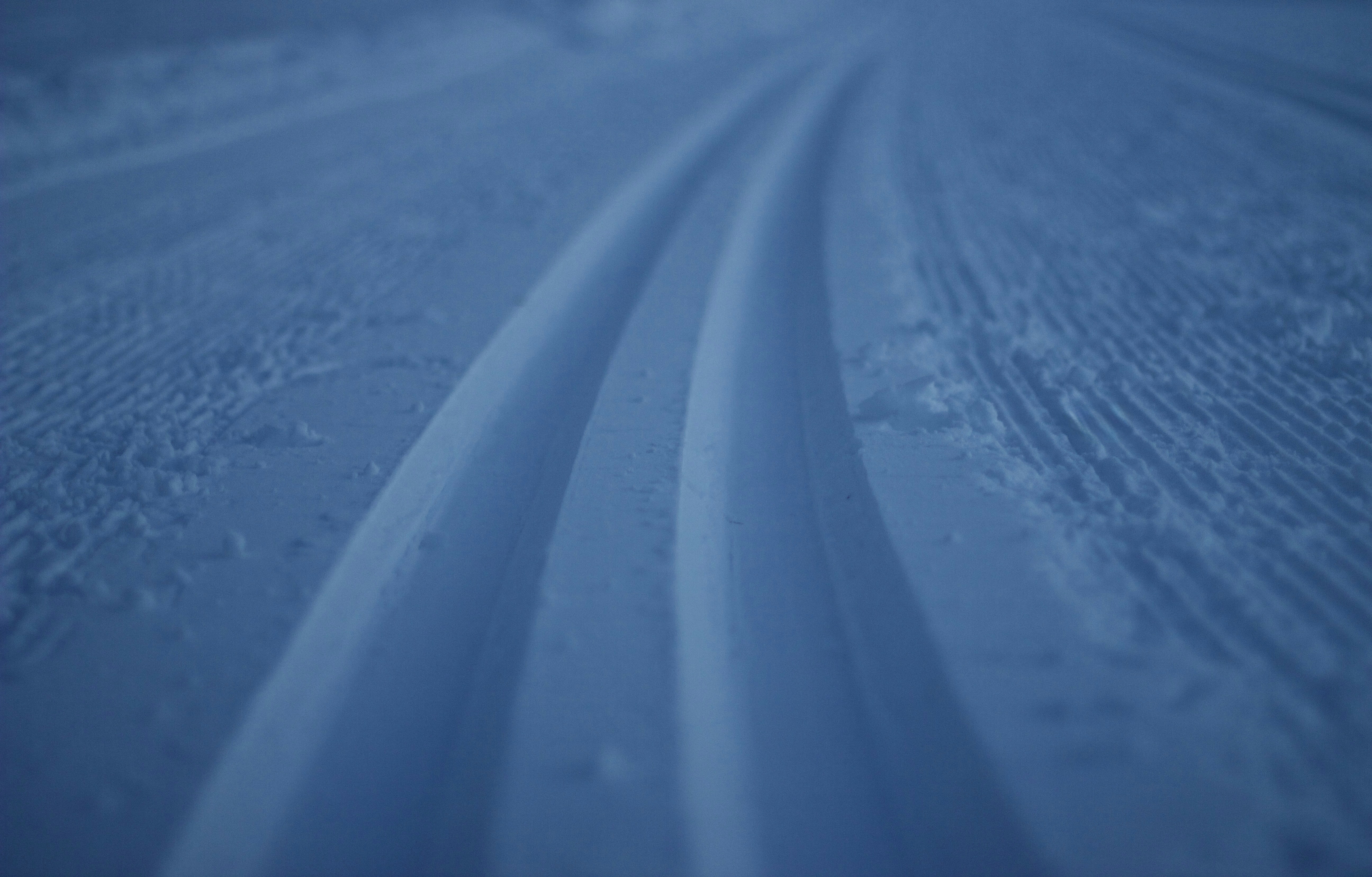 Pegadas na neve em um dia frio