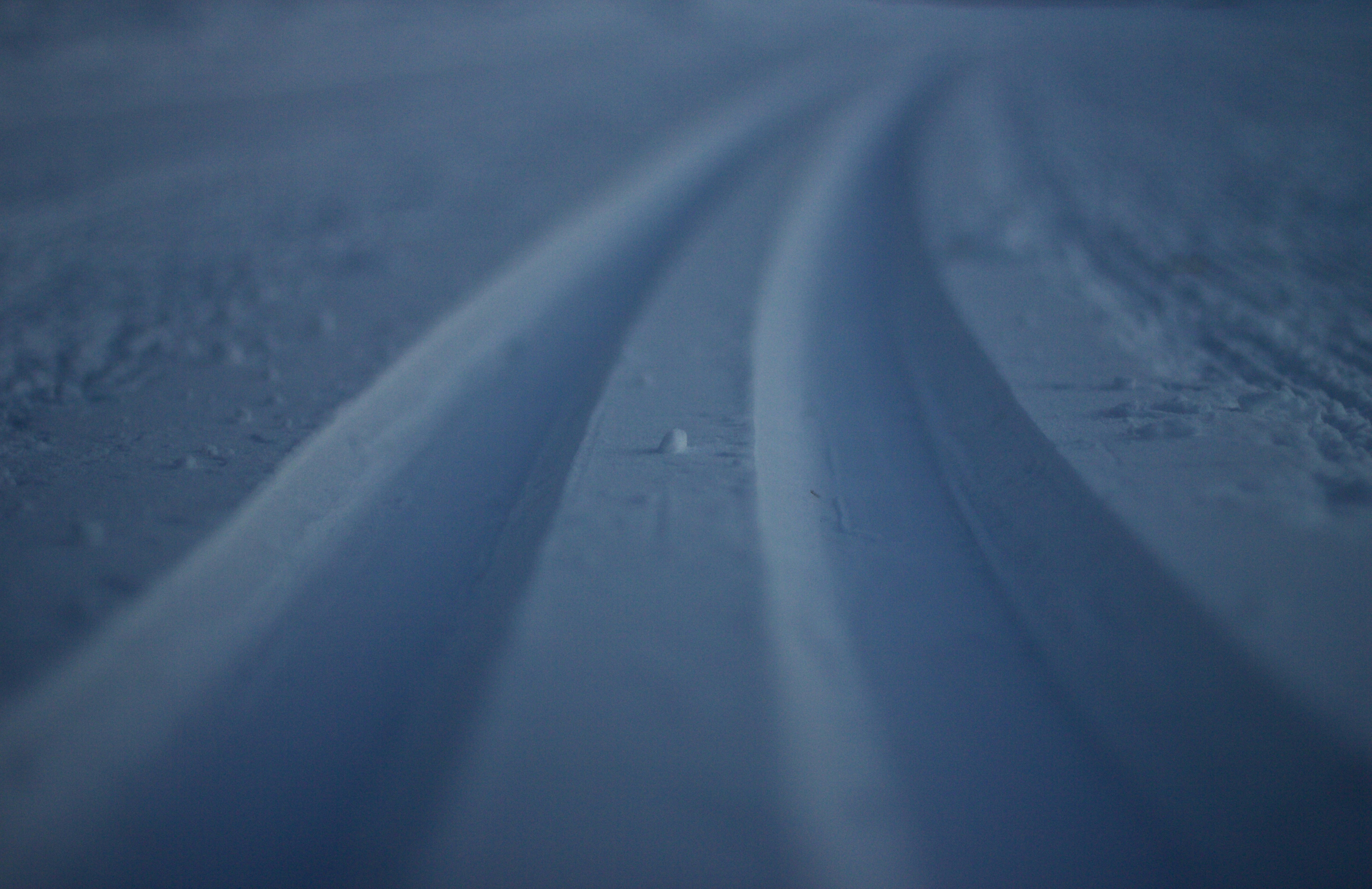 Pegadas na neve em um dia frio