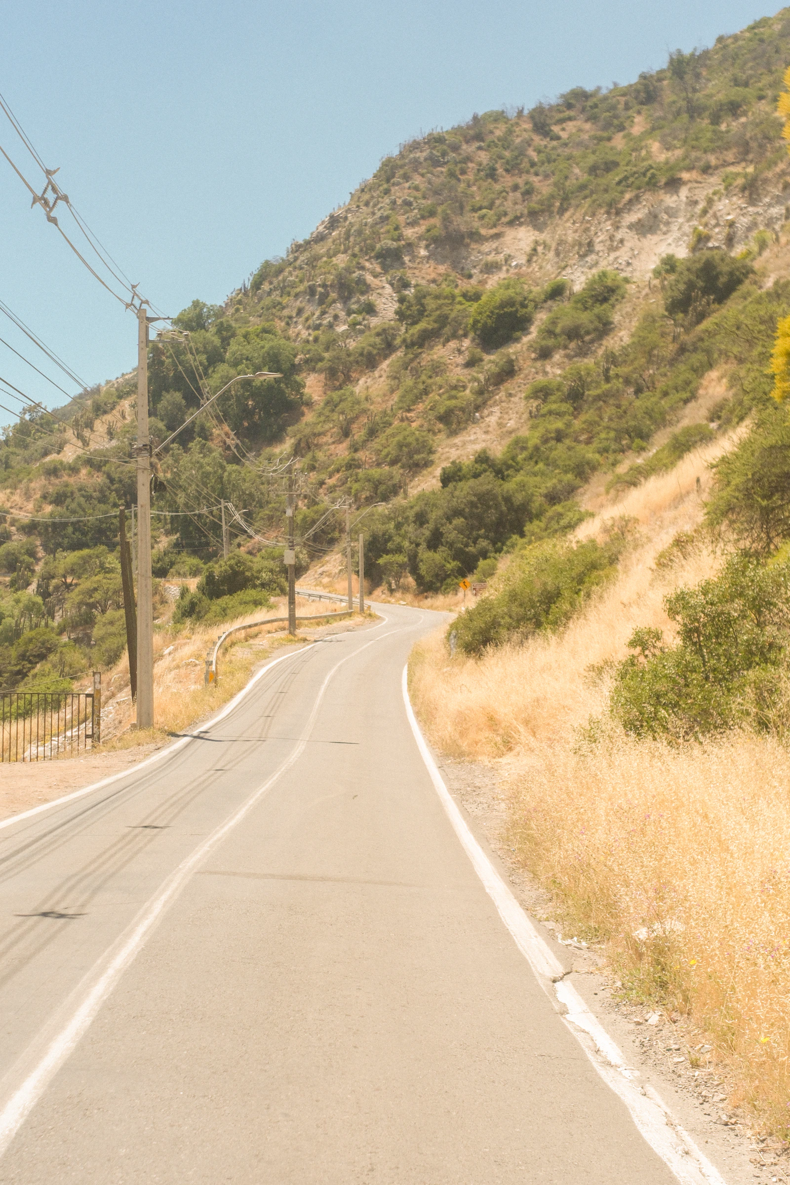 A winding road through dry hills near Pirque, Chile