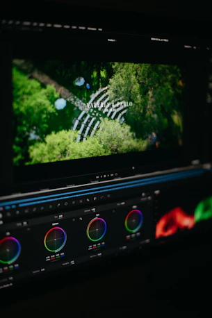 Video editing software interface with color grading tools