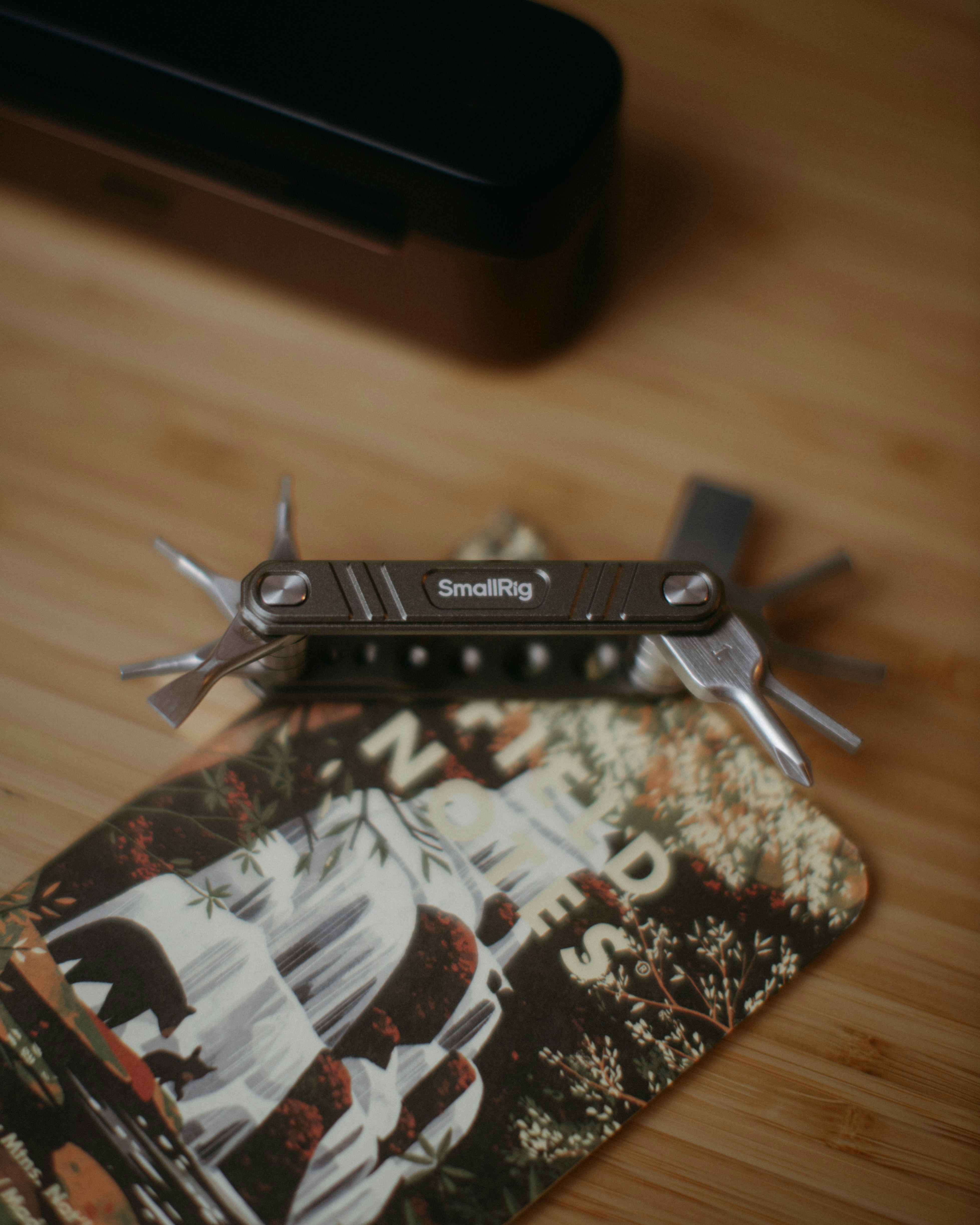 Multi-tool rests on a decorative card.