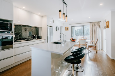 Modern kitchen with island and dining area