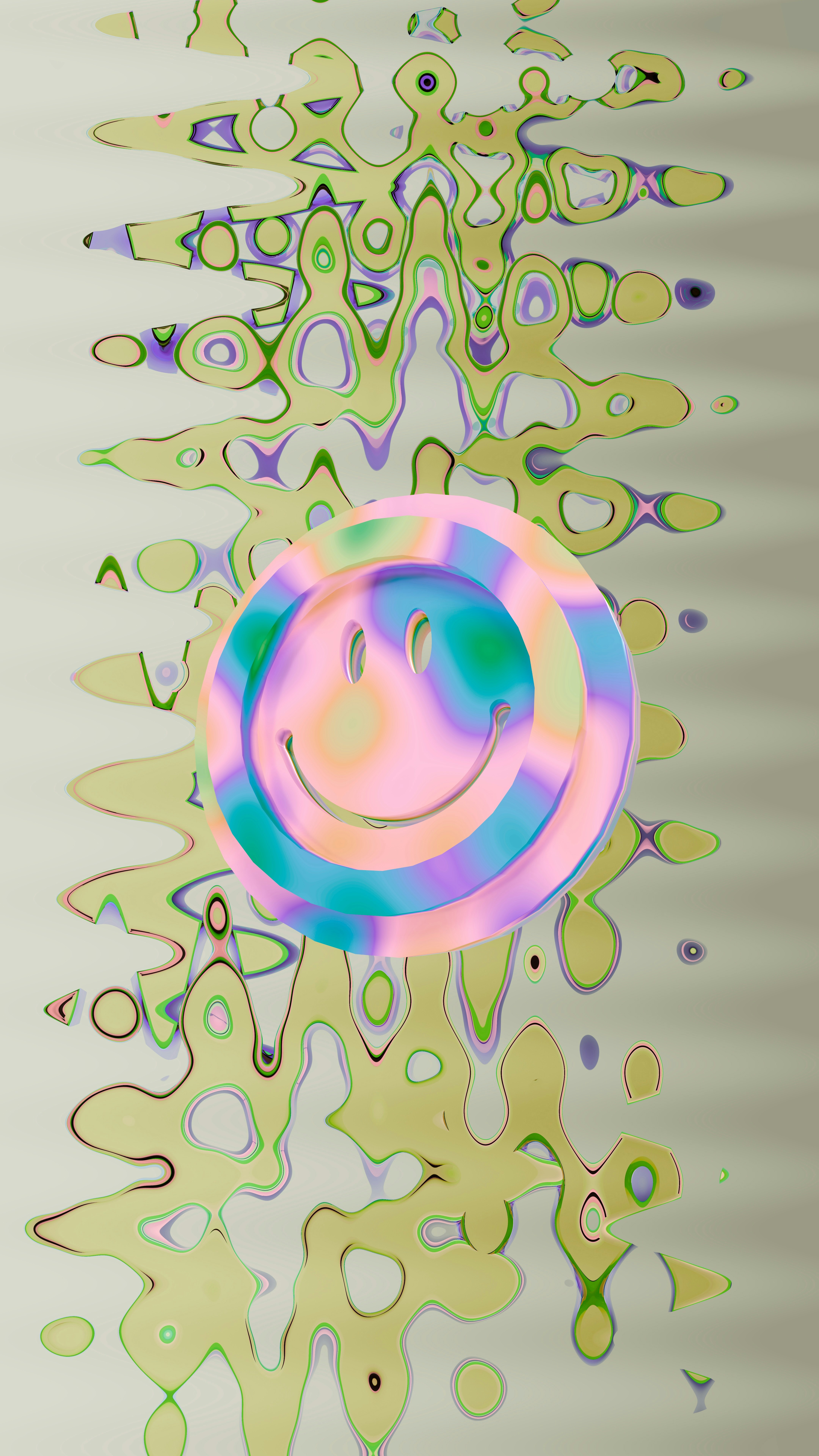 A colorful smiley face on a wavy background