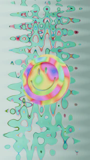 A colorful smiley face with wavy background patterns