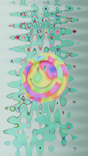 A colorful smiley face with wavy background patterns
