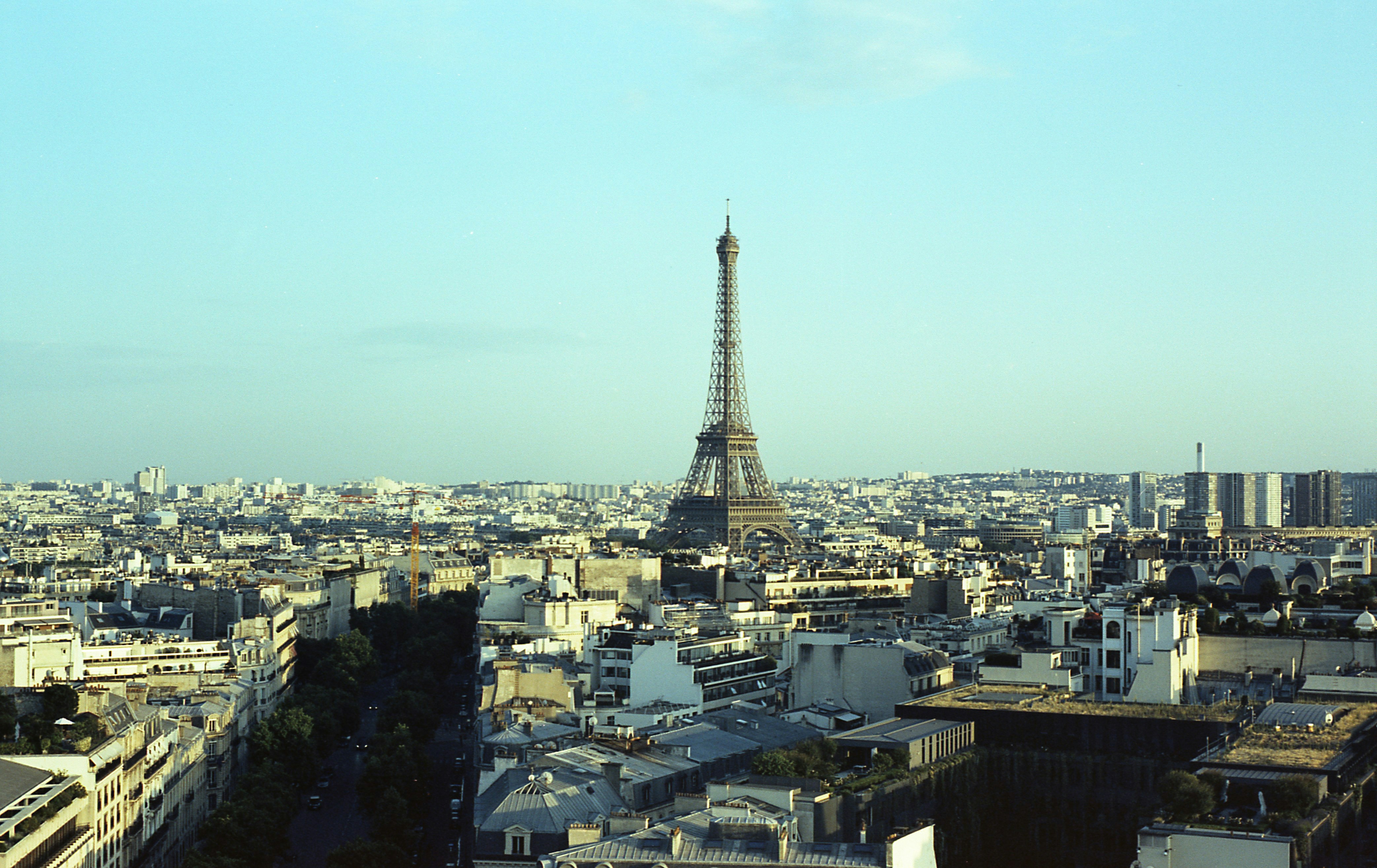Eiffel tower overlooking the paris skyline
