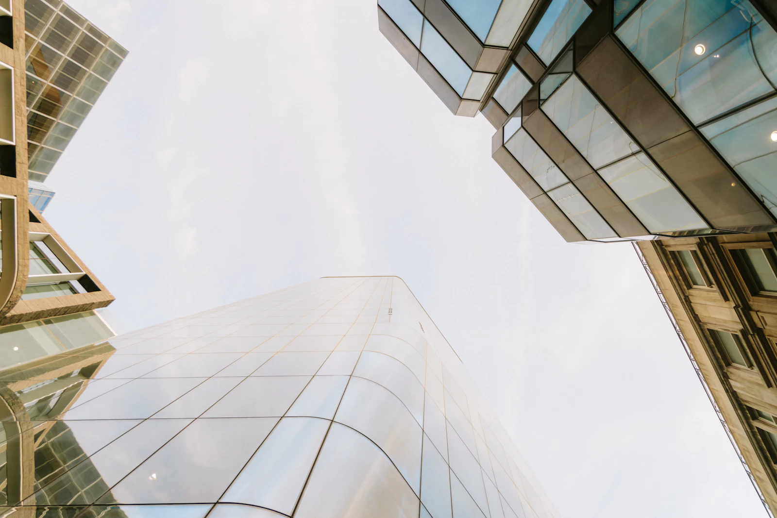 Modern commercial buildings and glazed facades