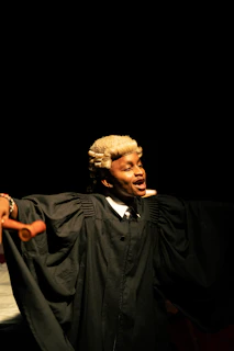 A person in a judge's robe and wig