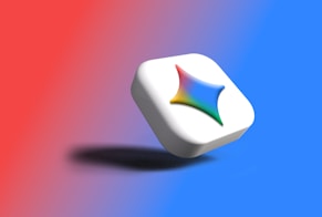 White cube with colorful star logo on gradient background