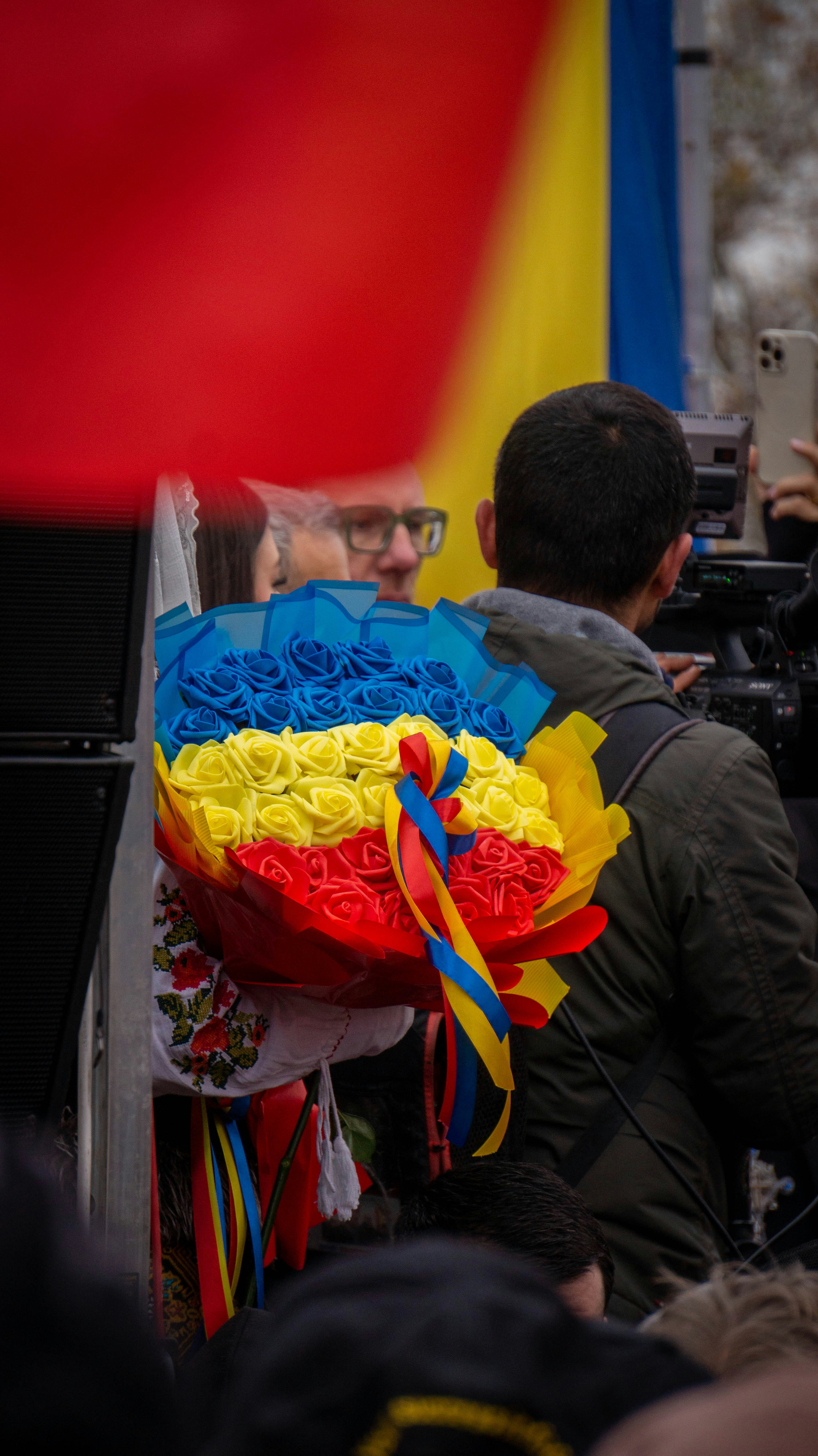 Bouquet of roses in ukrainian flag colors
