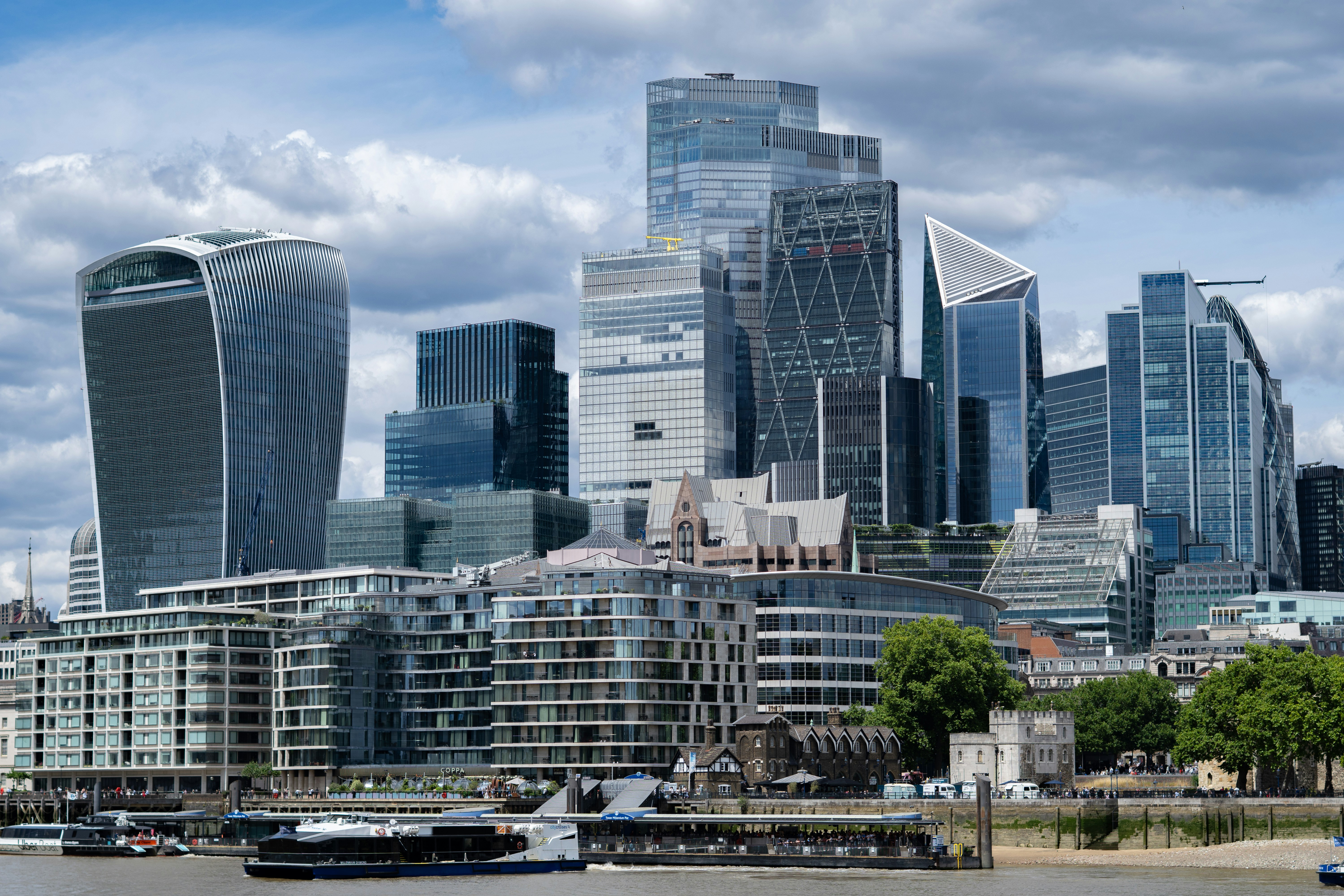 Modern skyscrapers in a bustling city skyline.