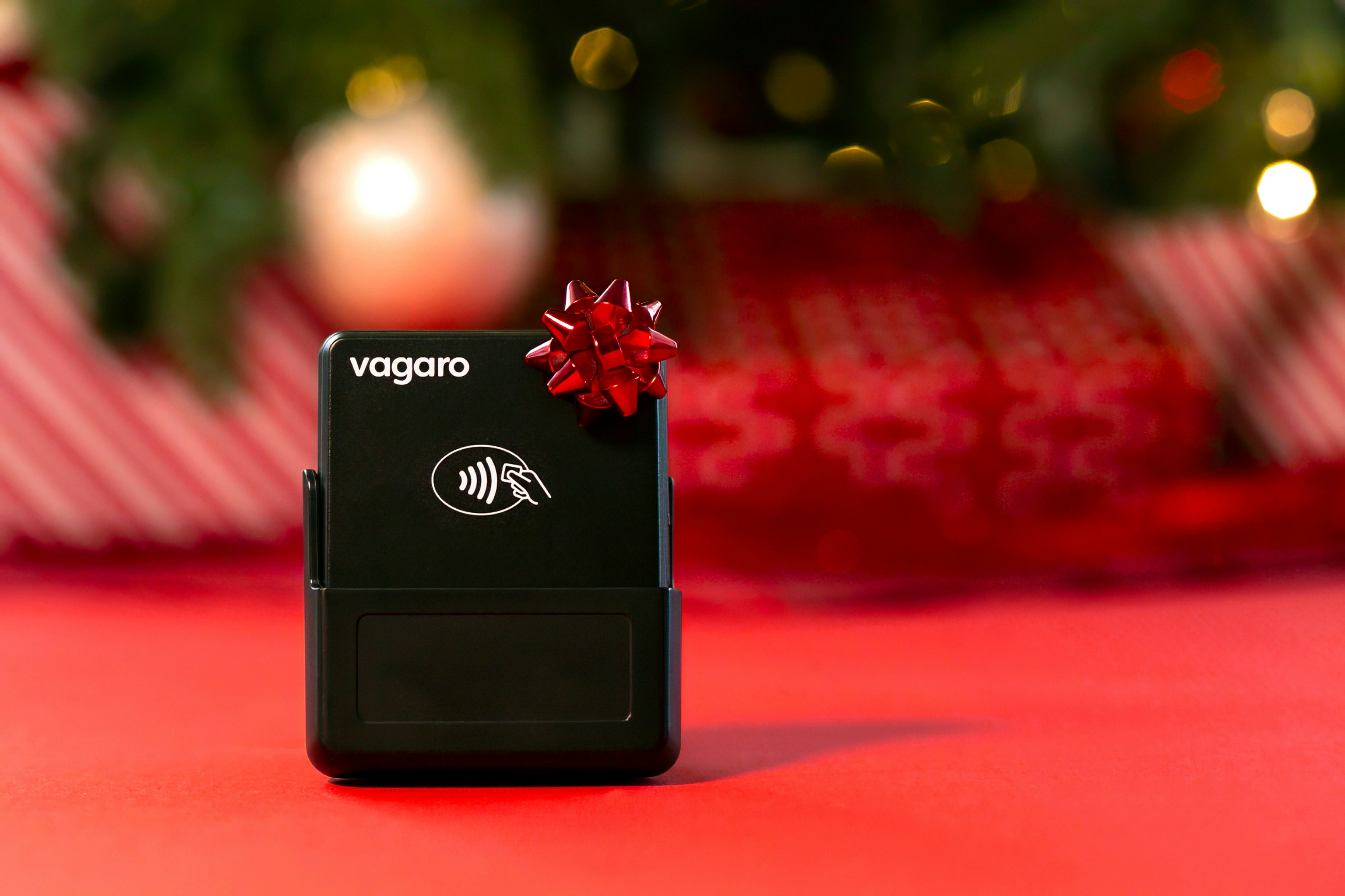 Vagaro card reader under Christmas tree