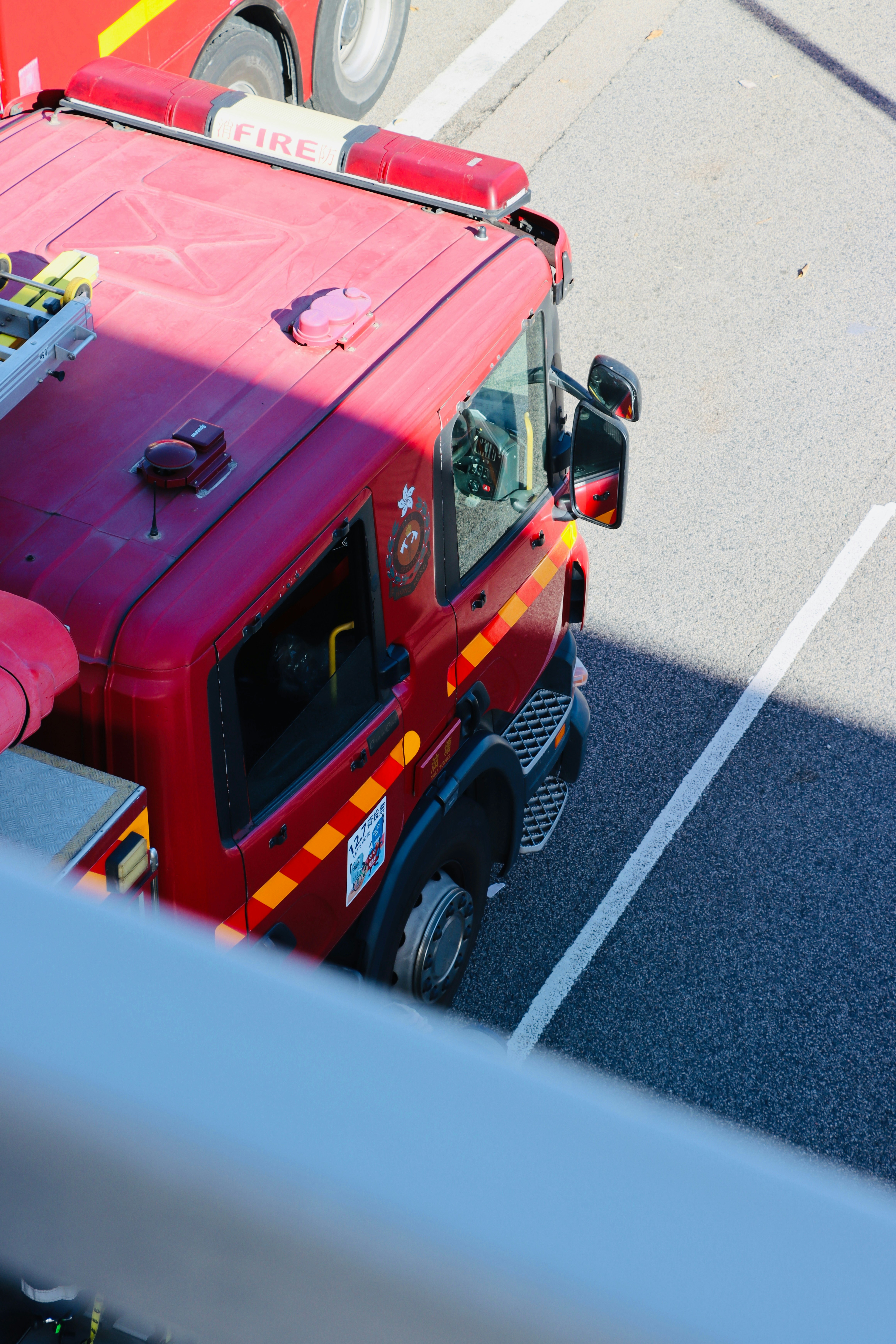 Red fire truck with ladders on top