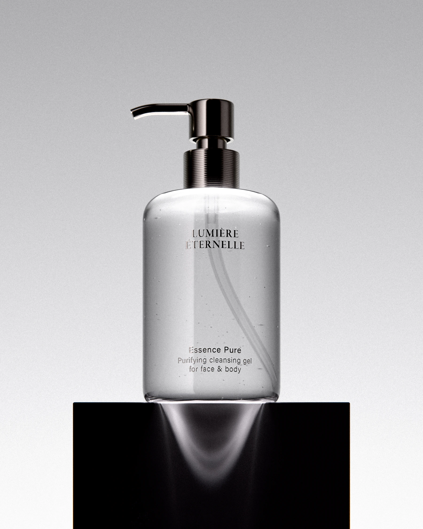 Clean beauty bottle photographed in a minimal editorial style