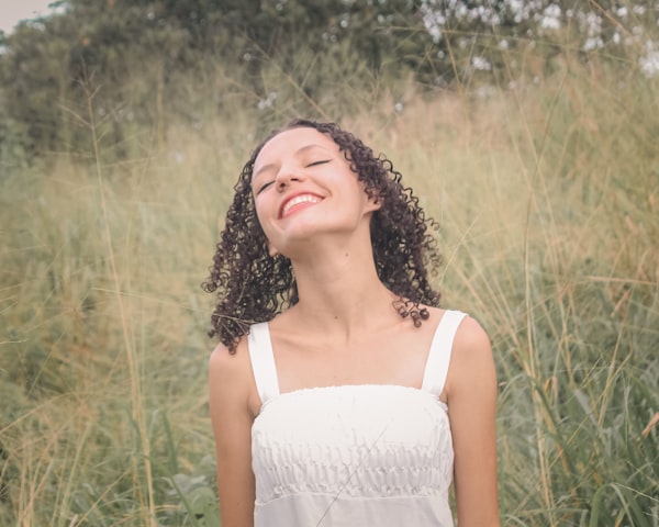 Young woman smiling joyfully