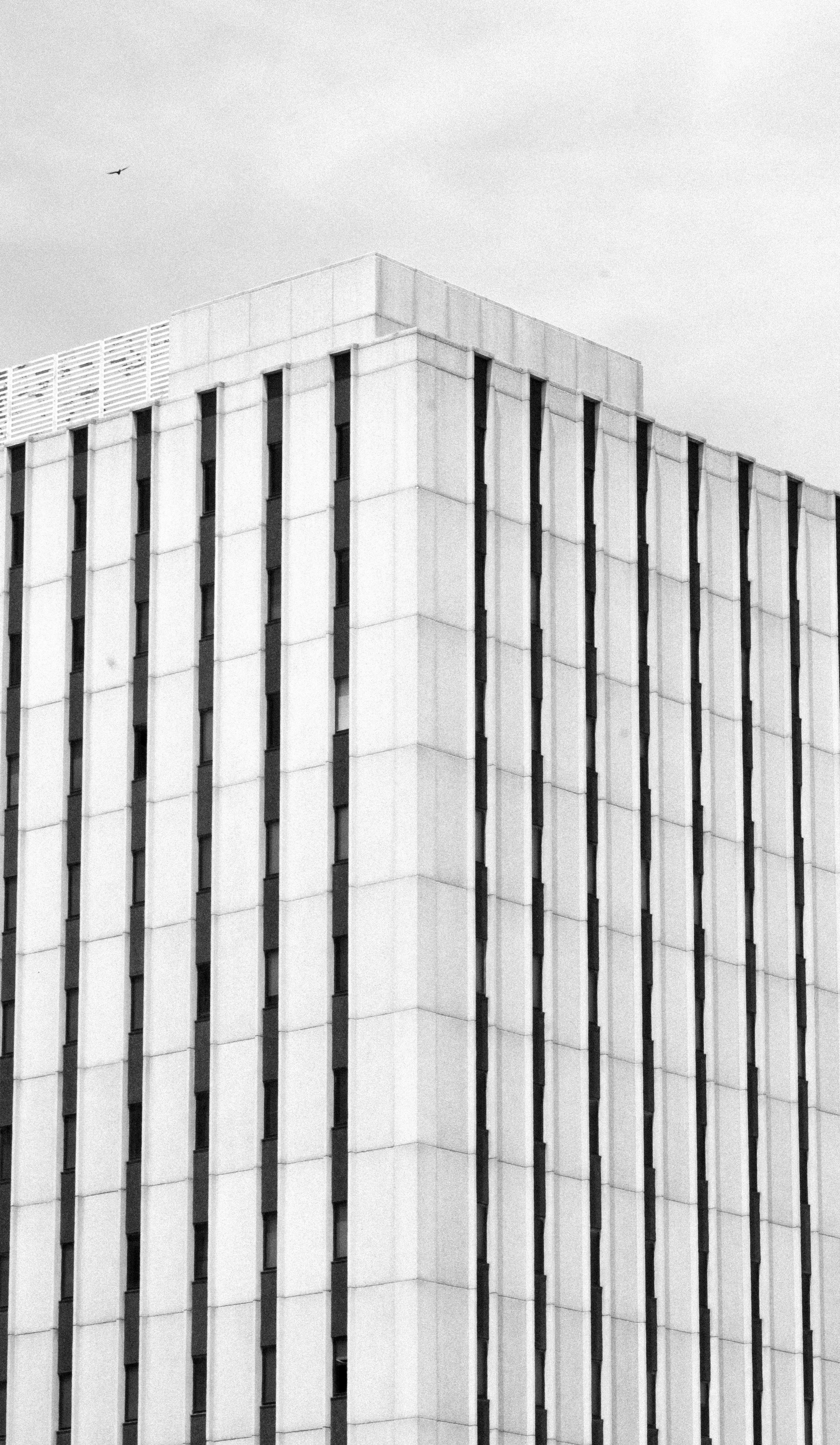 Modern office building facade with geometric patterns