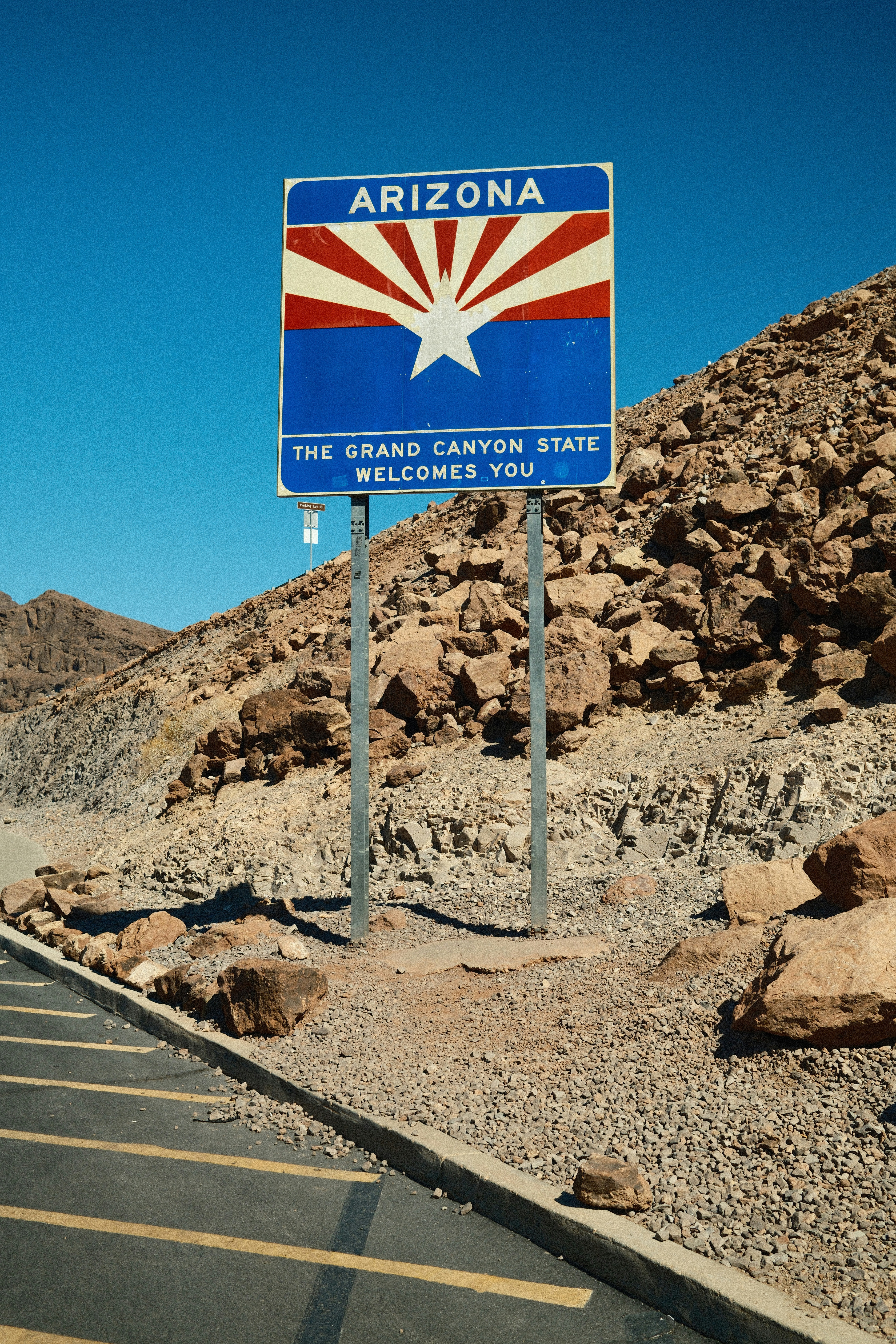 Arizona welcome sign in the desert