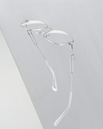 A pair of minimalist silver-rimmed eyeglasses