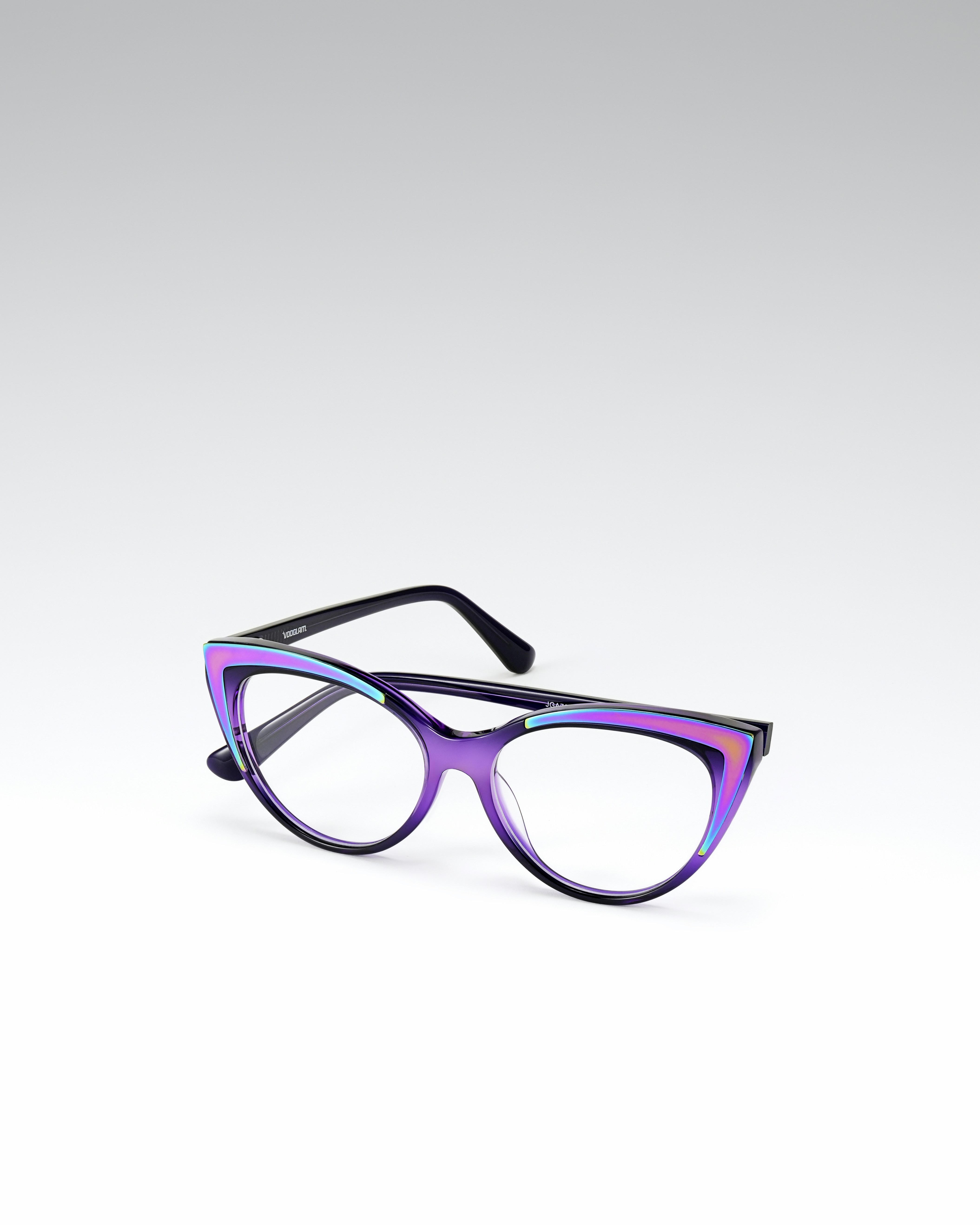 A pair of iridescent cat-eye glasses