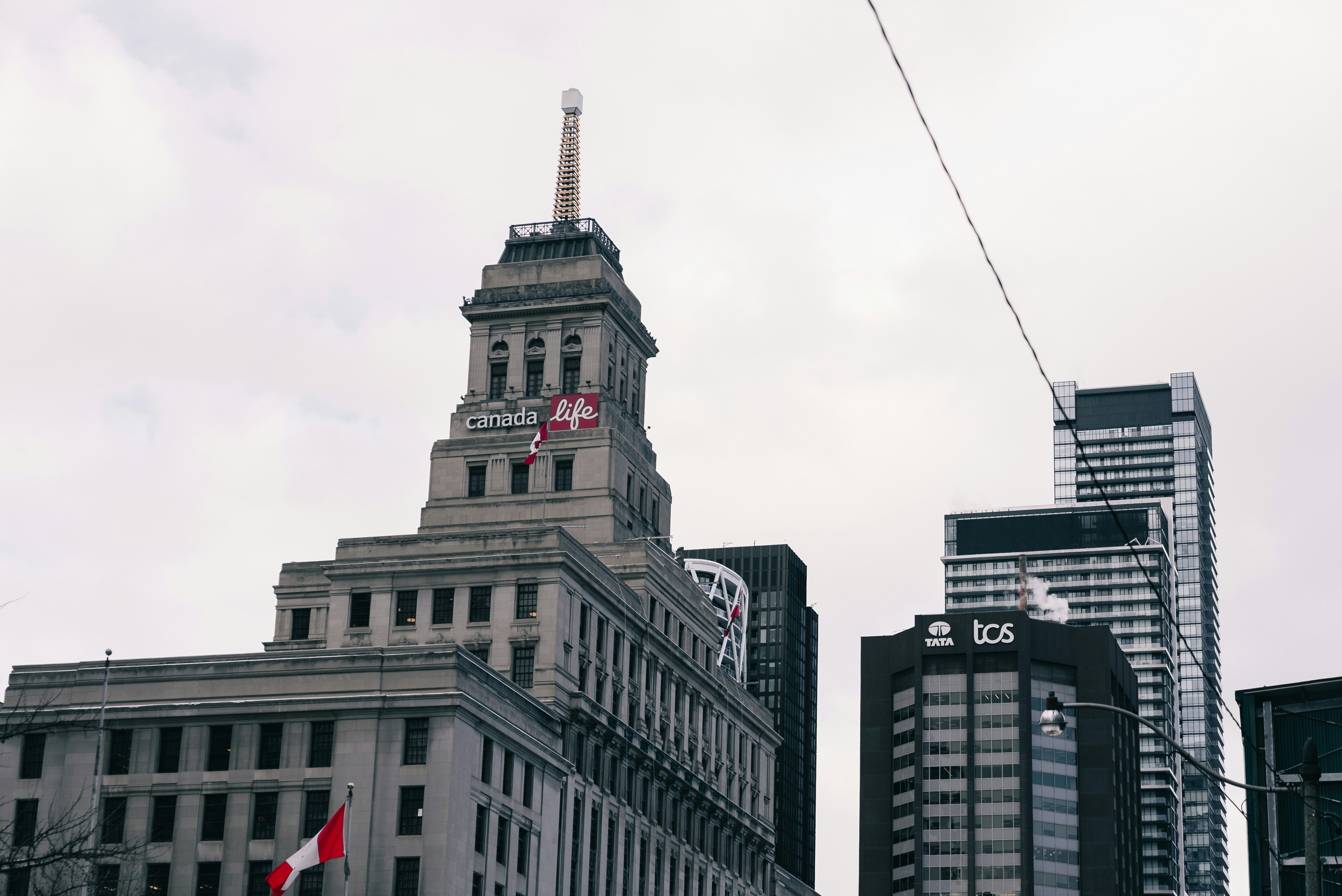 Historic building with modern skyscrapers