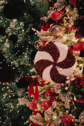 A festive christmas tree with ornaments and lights
