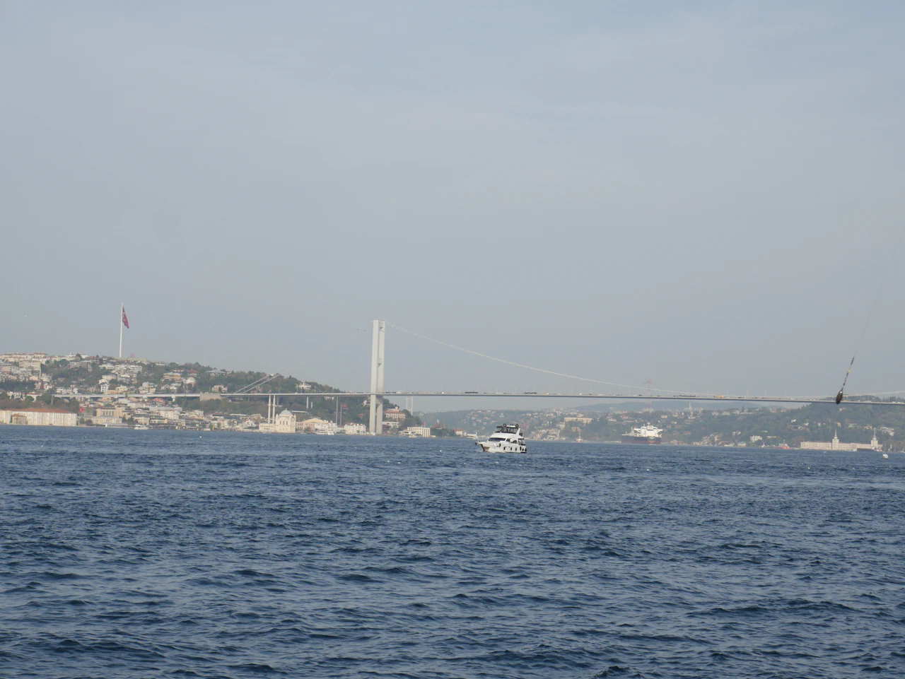 Boat on the Bosphorus below the Bosphorus Bridge