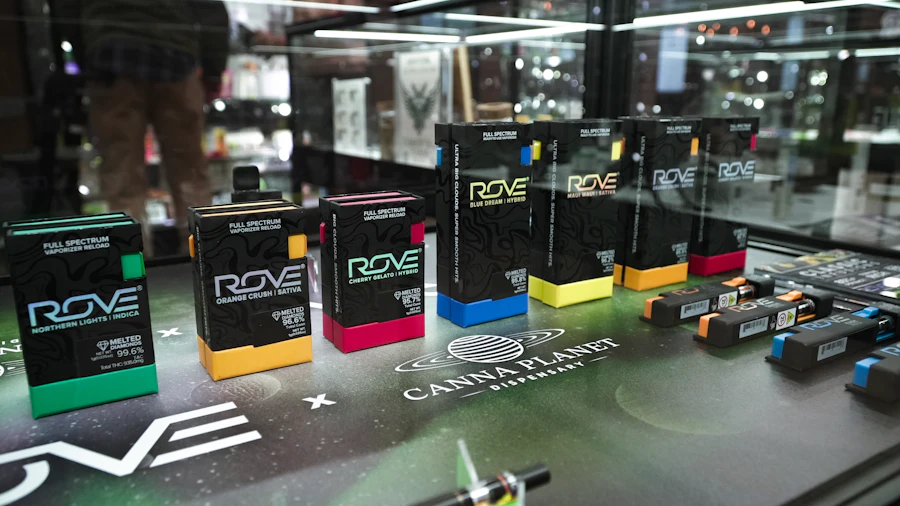 Cannabis cartridges and products in a dispensary display