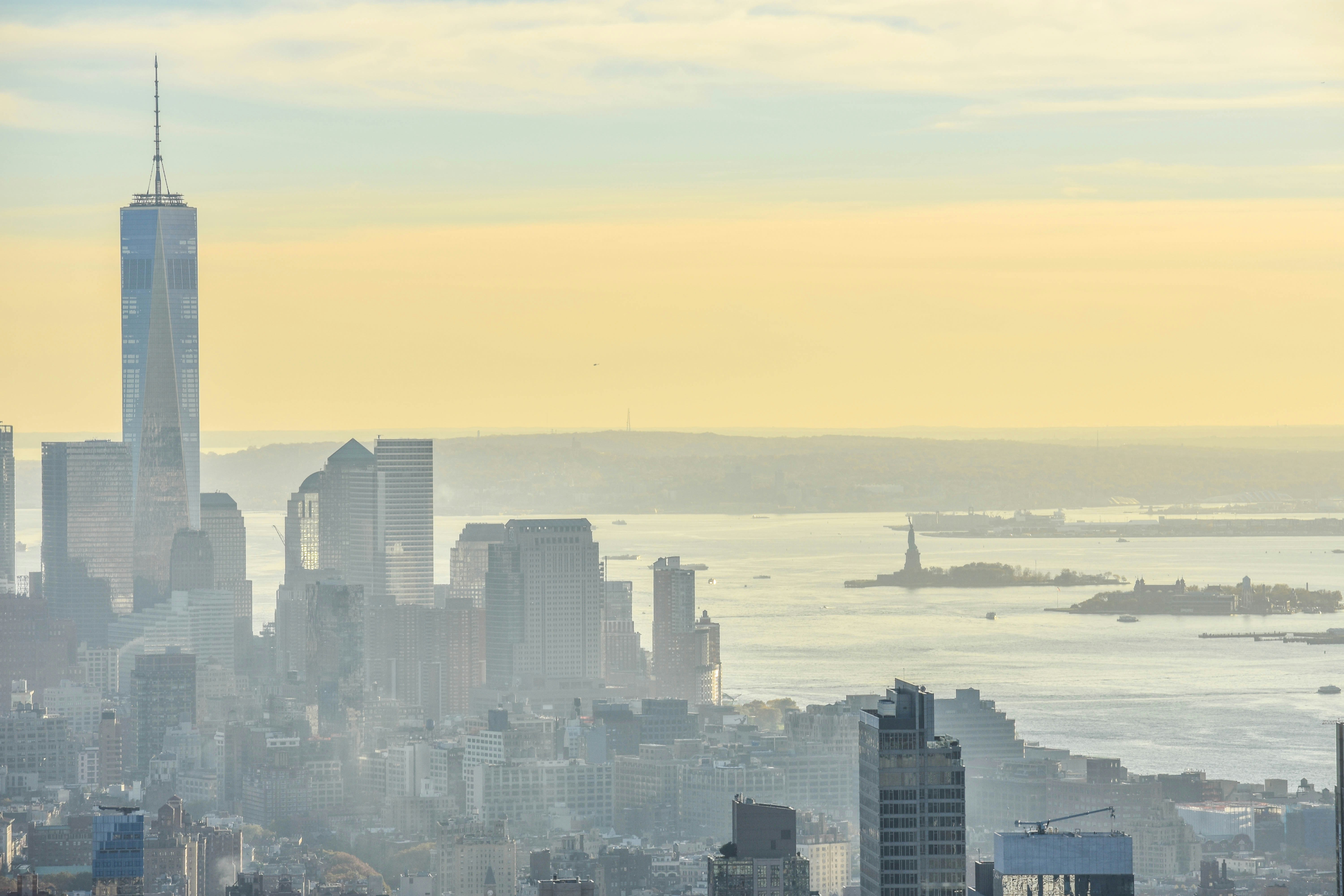 New york city skyline with statue of liberty in distance