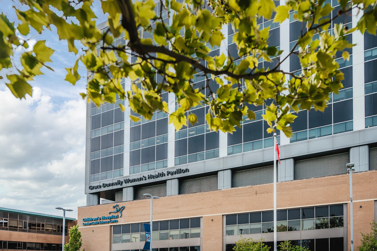 A modern hospital building where time-sensitive stroke assessment can take place