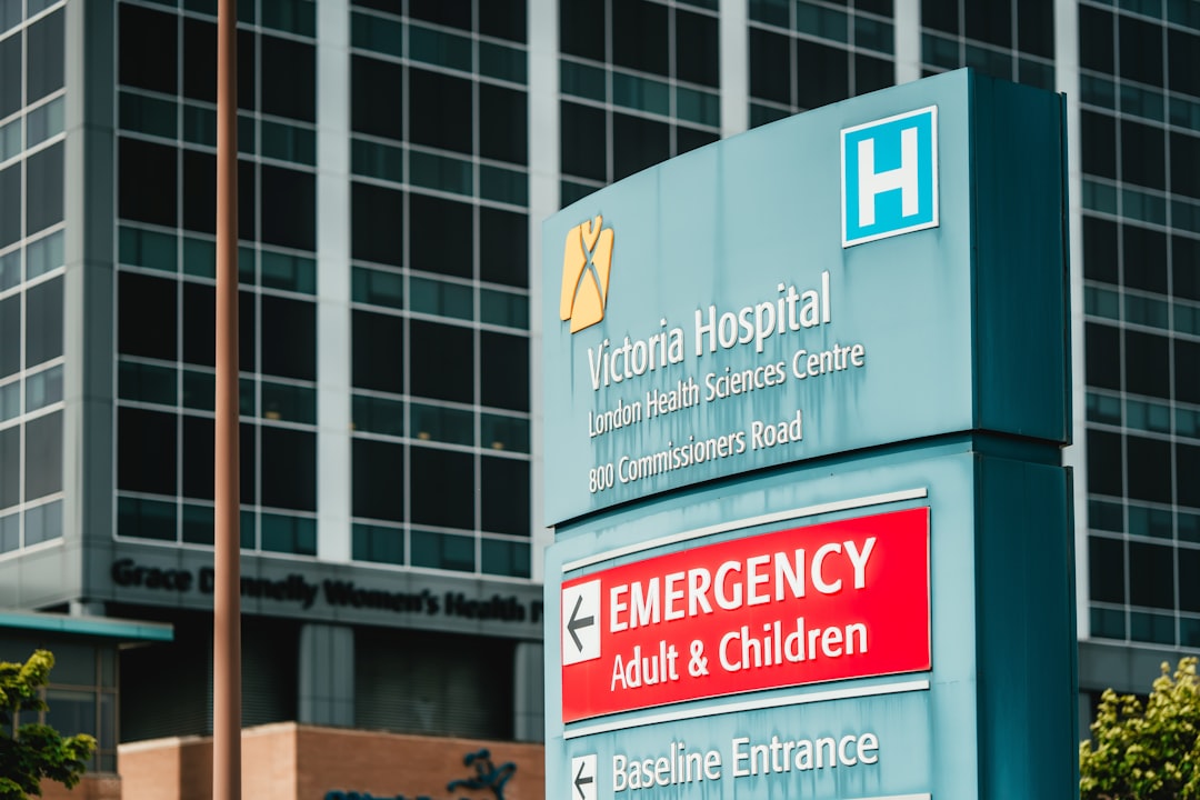 Hospital entrance sign showing how to identify medical facilities