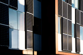 Modern building facade with integrated solar panels