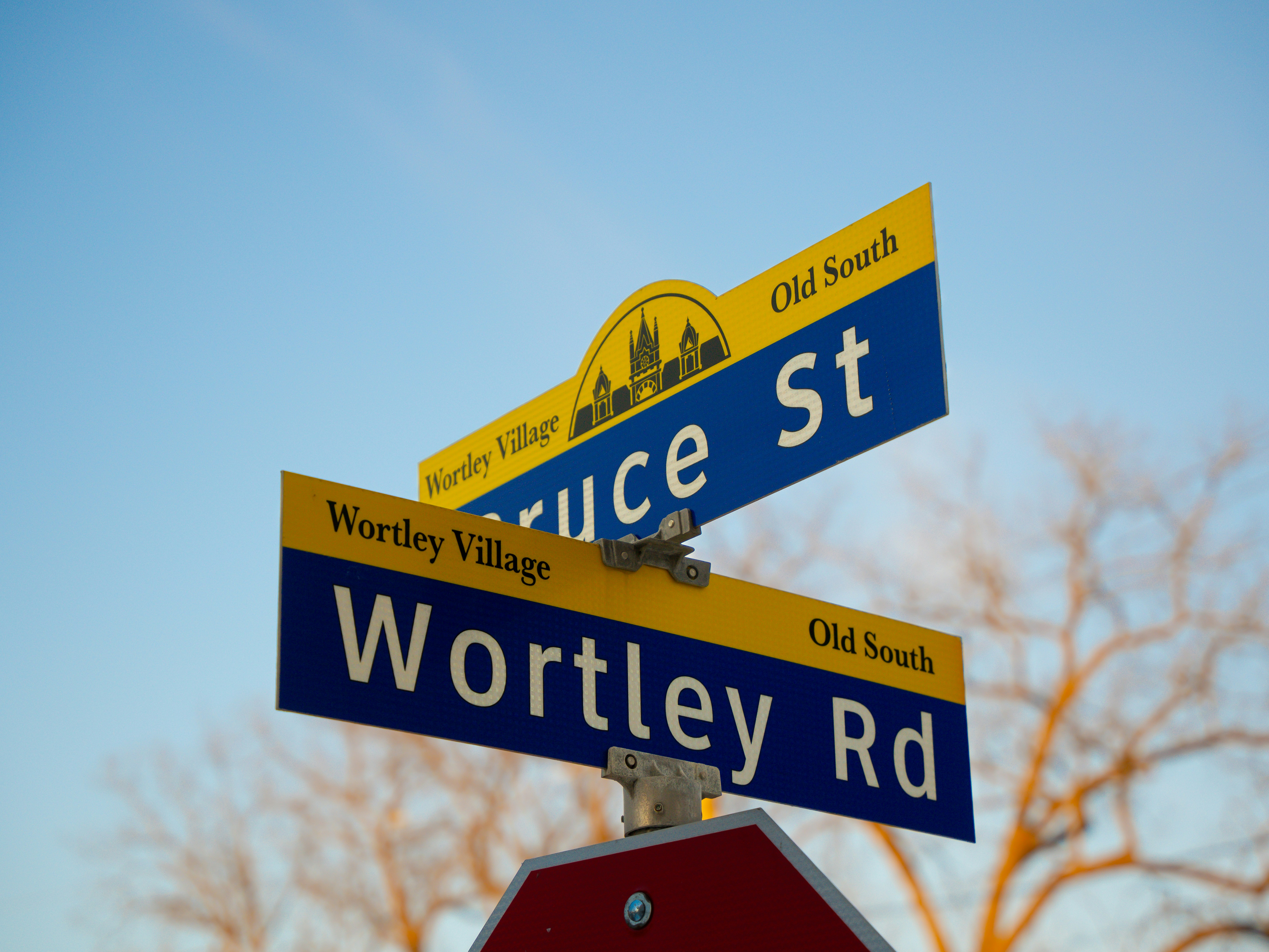 Street signs for bruce st and wortley rd.