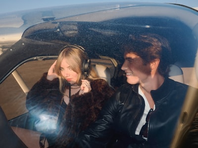 Couple in a small airplane cockpit