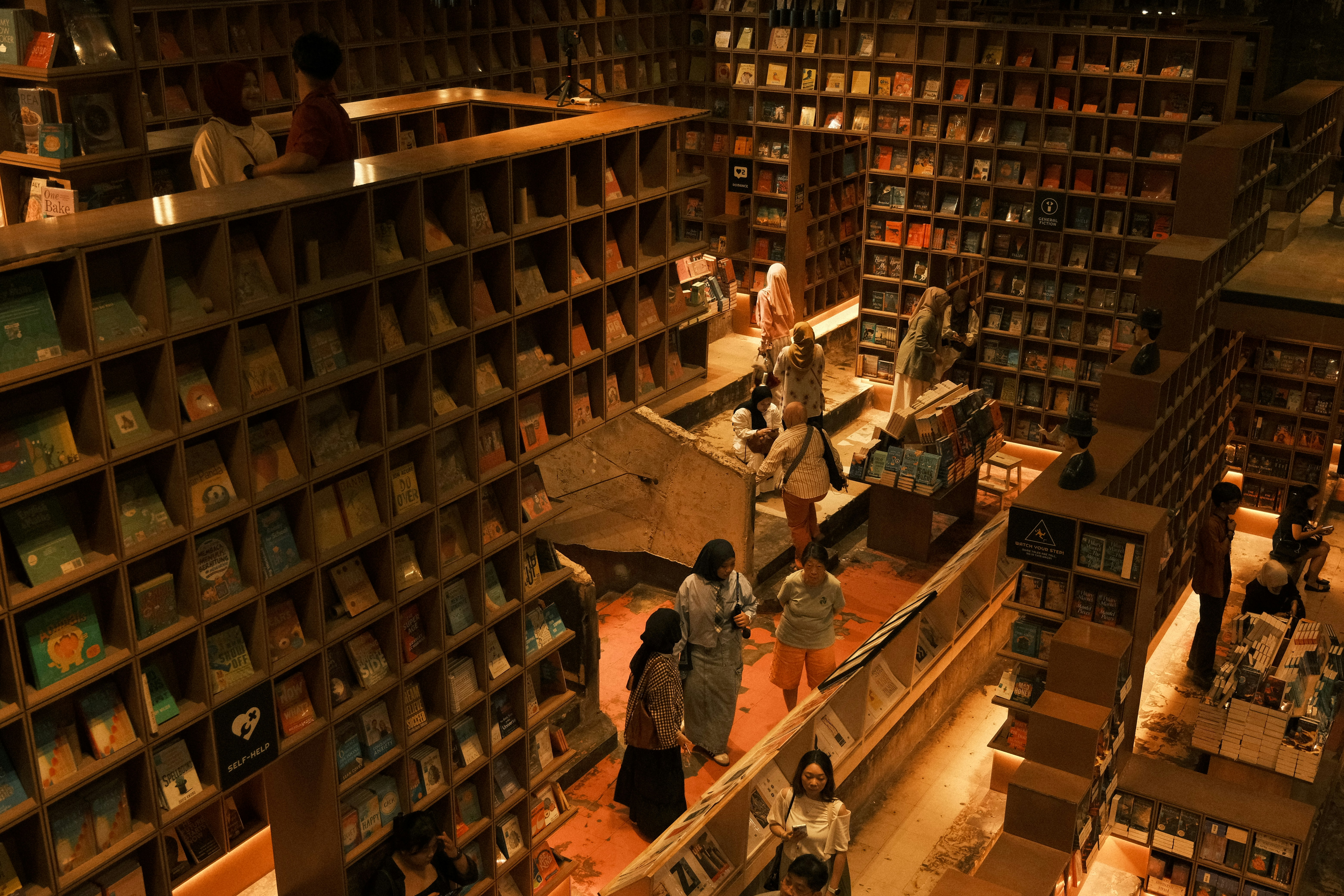 Warm bookstore interior